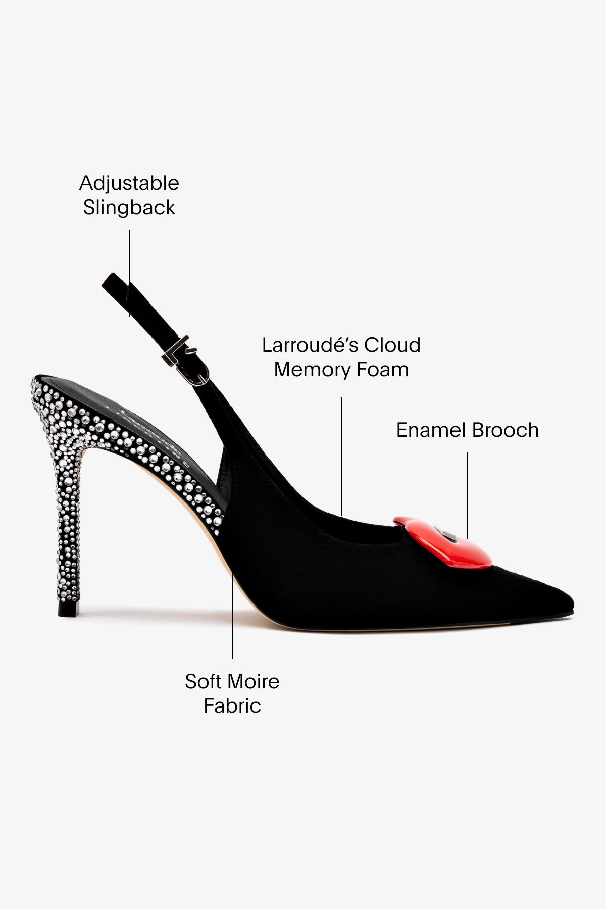 Larroudé x Libertine Lips Pump Hi Black Suede Crystal Heels - Women's Luxury High Heel Shoes for Parties, Weddings & Special Occasions
