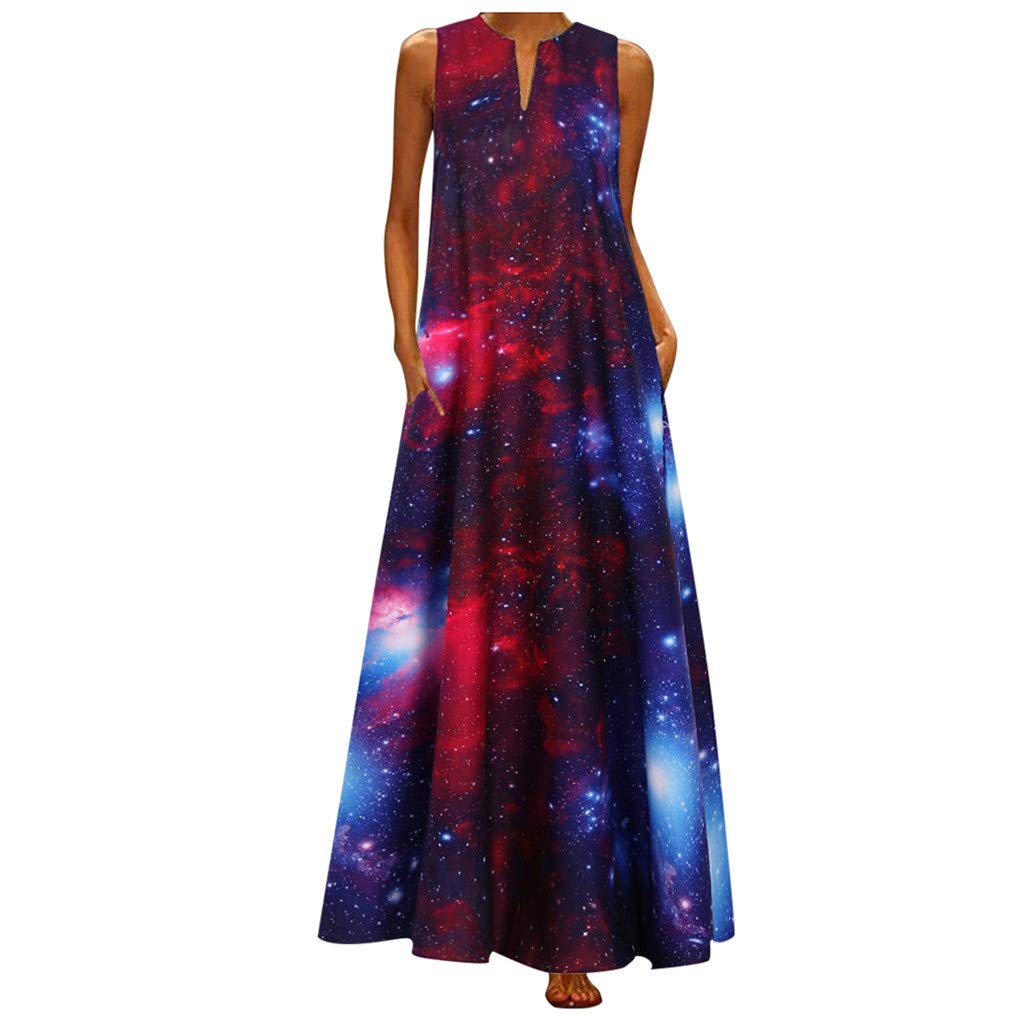 Plus Size Women's Vintage Bohemian Print Sleeveless V-Neck Maxi Dress - White Casual Summer Dress for Beach, Vacation & Daily Wear