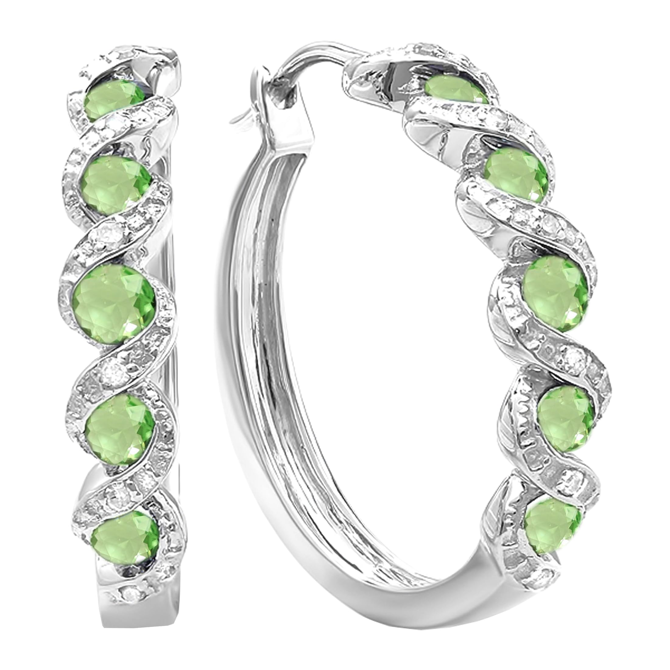 Dazzlingrock Collection 925 Sterling Silver Round Gemstone & White Diamond Twisted Wave Hinged Hoop Earrings for Women - Perfect for Weddings, Parties & Everyday Elegance