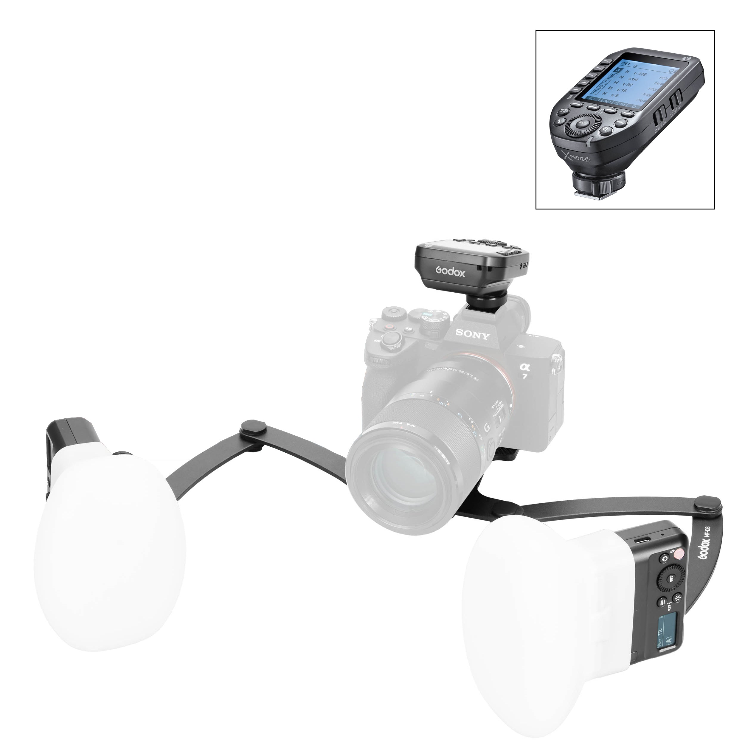 Godox MF12 Twin Kit with Dental Bracket, Diffusers & XPROII Trigger - Professional Dental Photography Lighting for Intraoral & Portrait Shots