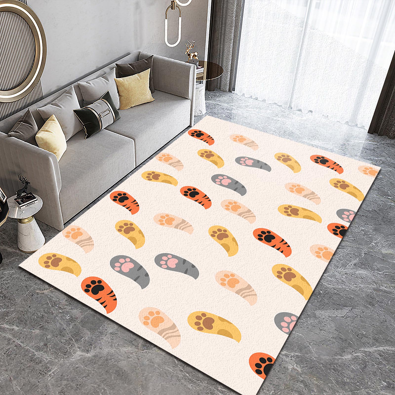 6x8ft Large Area Rugs - Non-Slip Cartoon Cat Paw Design Rug for Kids | Durable, Easy Clean Living Room, Bedroom, Playroom & Nursery Decor | Fun Gift Idea for Cat Lovers