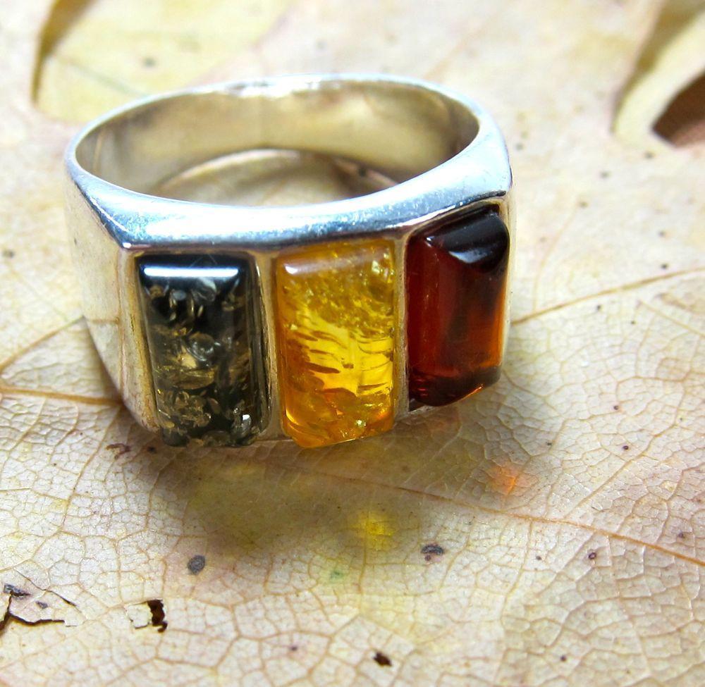 3 Jewels Amber Ring – Genuine Baltic Amber Jewelry for Women, Handmade Sterling Silver Ring, Natural Stone Gift for Her – Perfect for Weddings, Anniversaries & Special Occasions