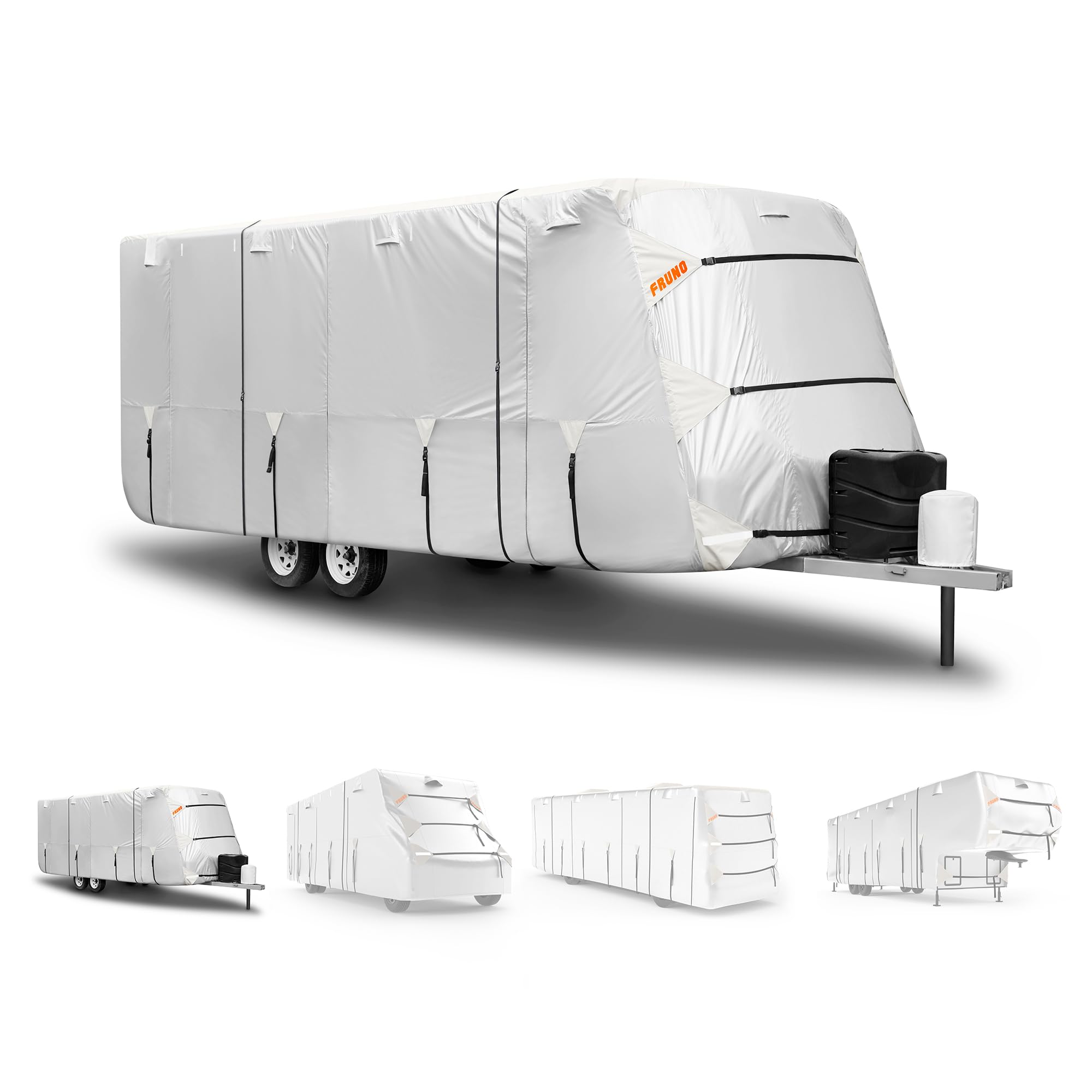 18'-20' Waterproof Oxford Fabric RV Cover - Heavy Duty Rip-Resistant & Anti-UV Travel Trailer Cover with Jack Cover, 4 Tire Covers & Gutter Covers - Winter Snow Protection for Campers, Trailers & Motorhomes