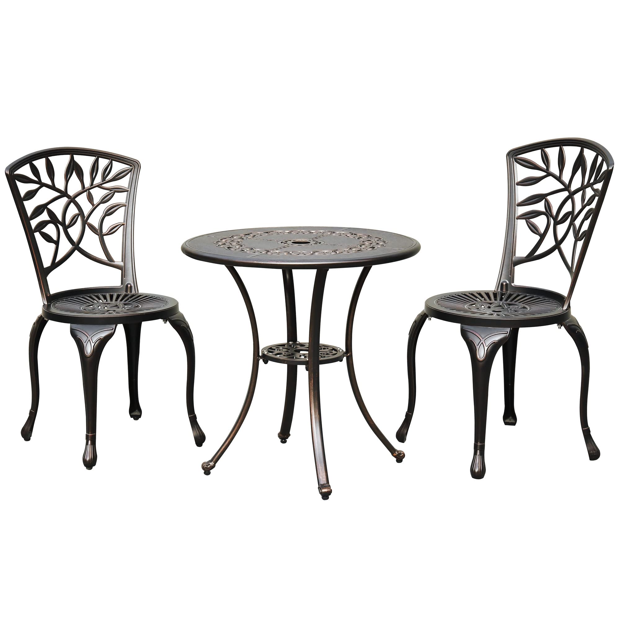 DWVO 25 Inch Round Outdoor Dining Table with Umbrella Hole - Antique Cast Aluminum Bistro Side Table for Patio, Garden, Backyard, Porch - Hammered Bronze Finish - Perfect for Outdoor Entertaining & Relaxation