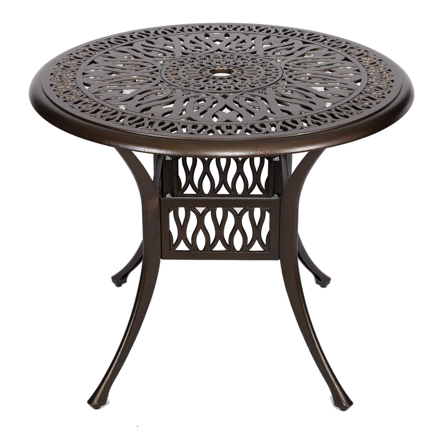 YUSING 35.4 Inch Round Outdoor Dining Table - Durable Cast Aluminum Patio Bistro Set with 2 Inch Umbrella Hole - Perfect for Kitchen, Garden, Yard, Backyard, Restaurant & Outdoor Entertaining