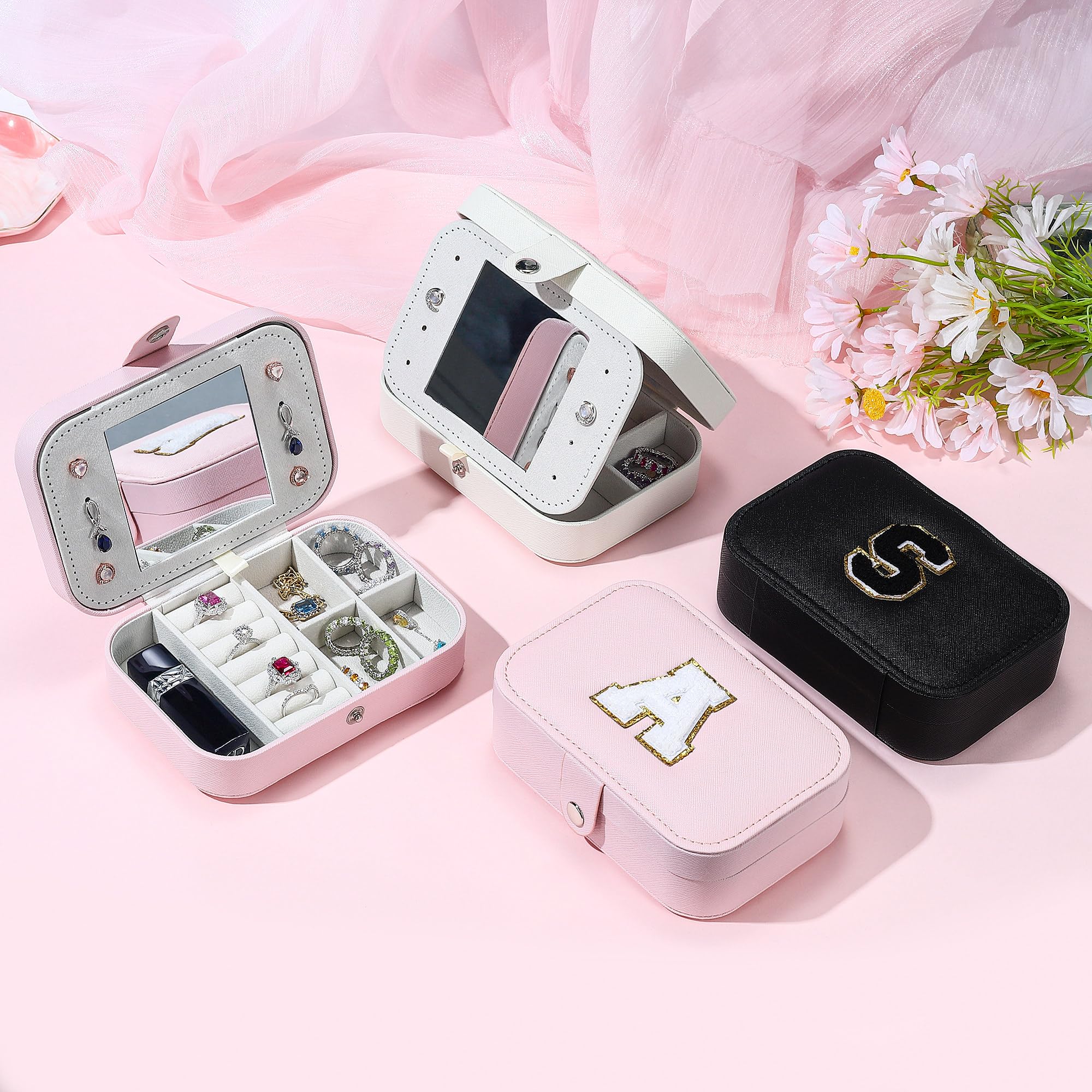 Personalized A Initial Travel Jewelry Organizer for Women & Girls - Medium Size White Jewelry Case for Necklaces, Rings & Earrings | Perfect for Vacation, Business Trips & Honeymoon Packing