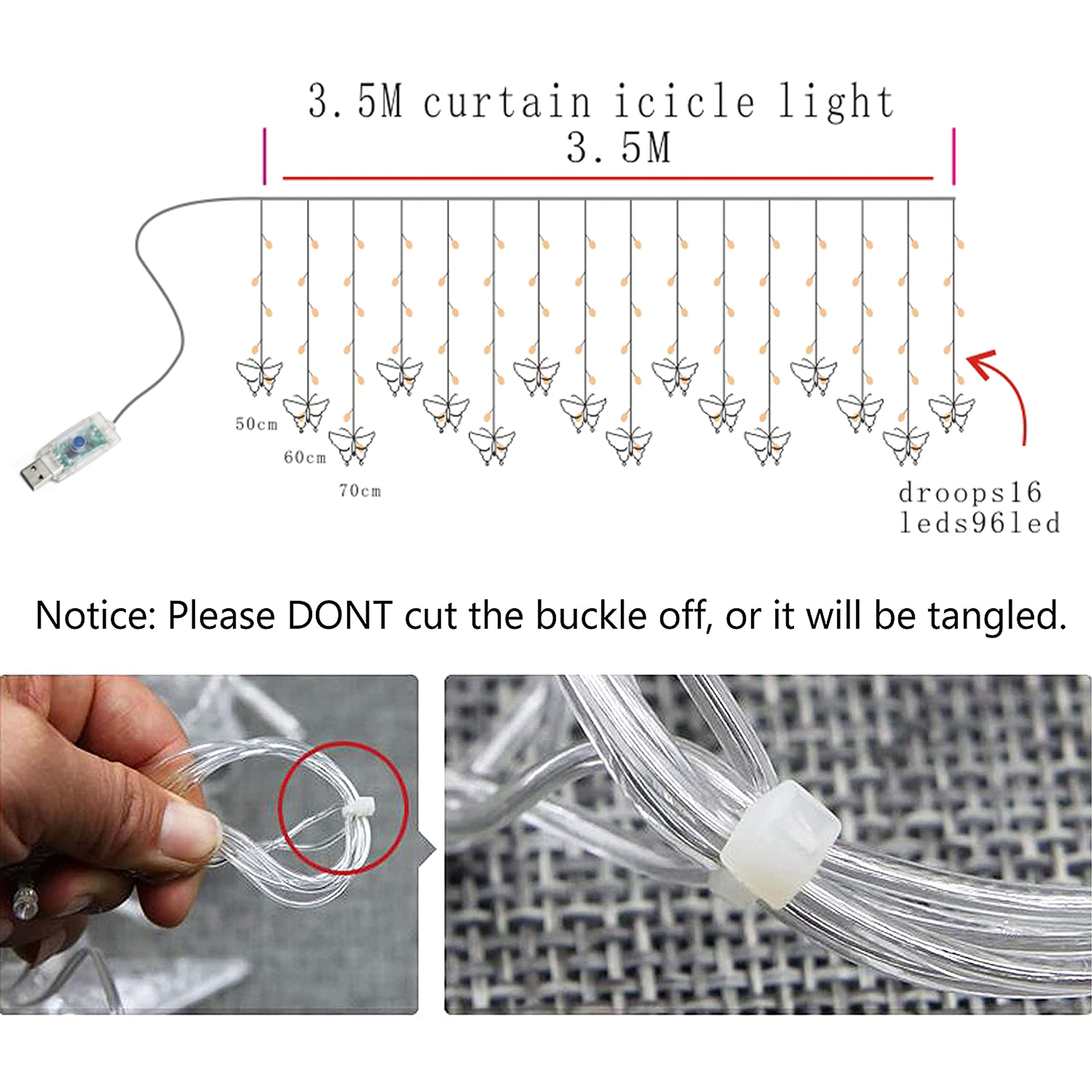 Decorman 13ft 96 LED Butterfly Curtain Lights with Remote - USB Powered Fairy String Lights, 16 Butterflies & 8 Lighting Modes for Bedroom, Window, Wall Decor - Perfect for Christmas, Wedding, Party & Home Decoration