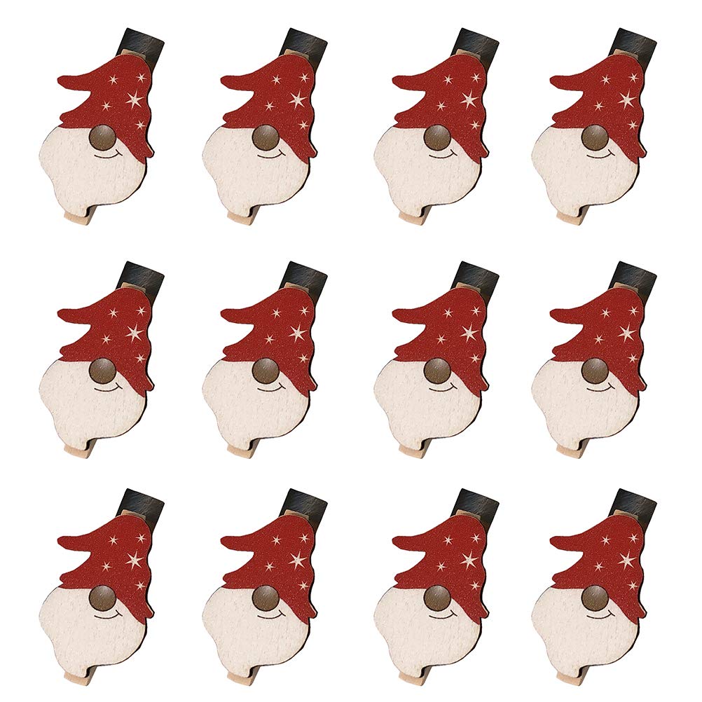 LIOOBO 12 Pcs Christmas Wooden Cartoon Clips - Colorful Photo Wall Decorations for Holiday Cards, Gifts & Christmas Tree Ornaments - Perfect for Home, Office & Party Decor