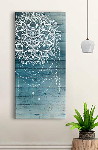 Handmade Boho Macrame Wall Hanging - Teal Bohemian Bedroom & Living Room Decor - 42x19 Inch Moroccan Mandala Art - Perfect for Headboard Accent & Hippie Home Decor