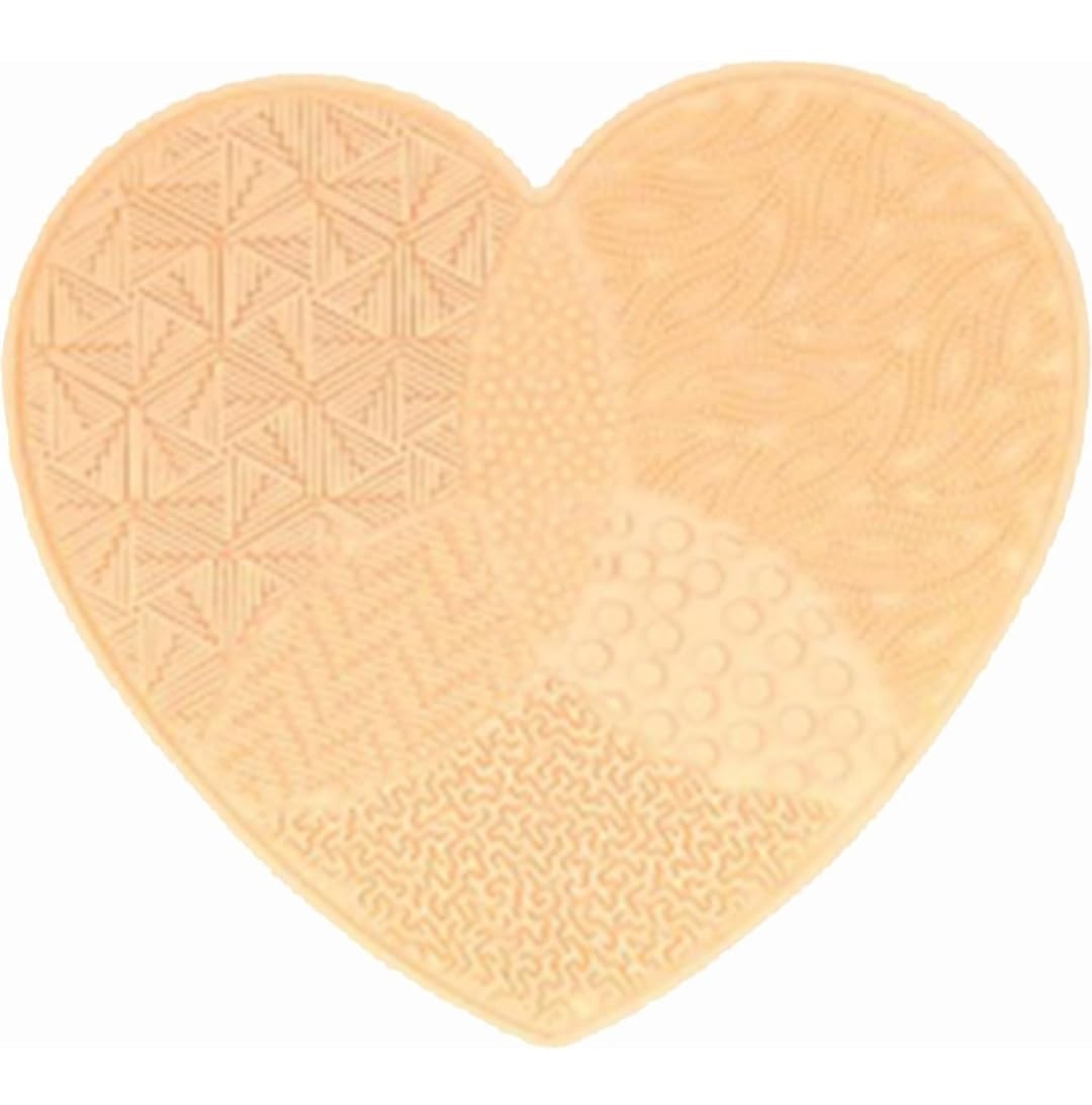 Heart-Shaped Silicone Cleaning Mat for Makeup Brushes - Scrubber Board for Foundation & Cosmetic Tools - Gentle Wash Pad for Women & Girls (Skin-Friendly) - Perfect for Daily Makeup Brush Cleaning & Maintenance