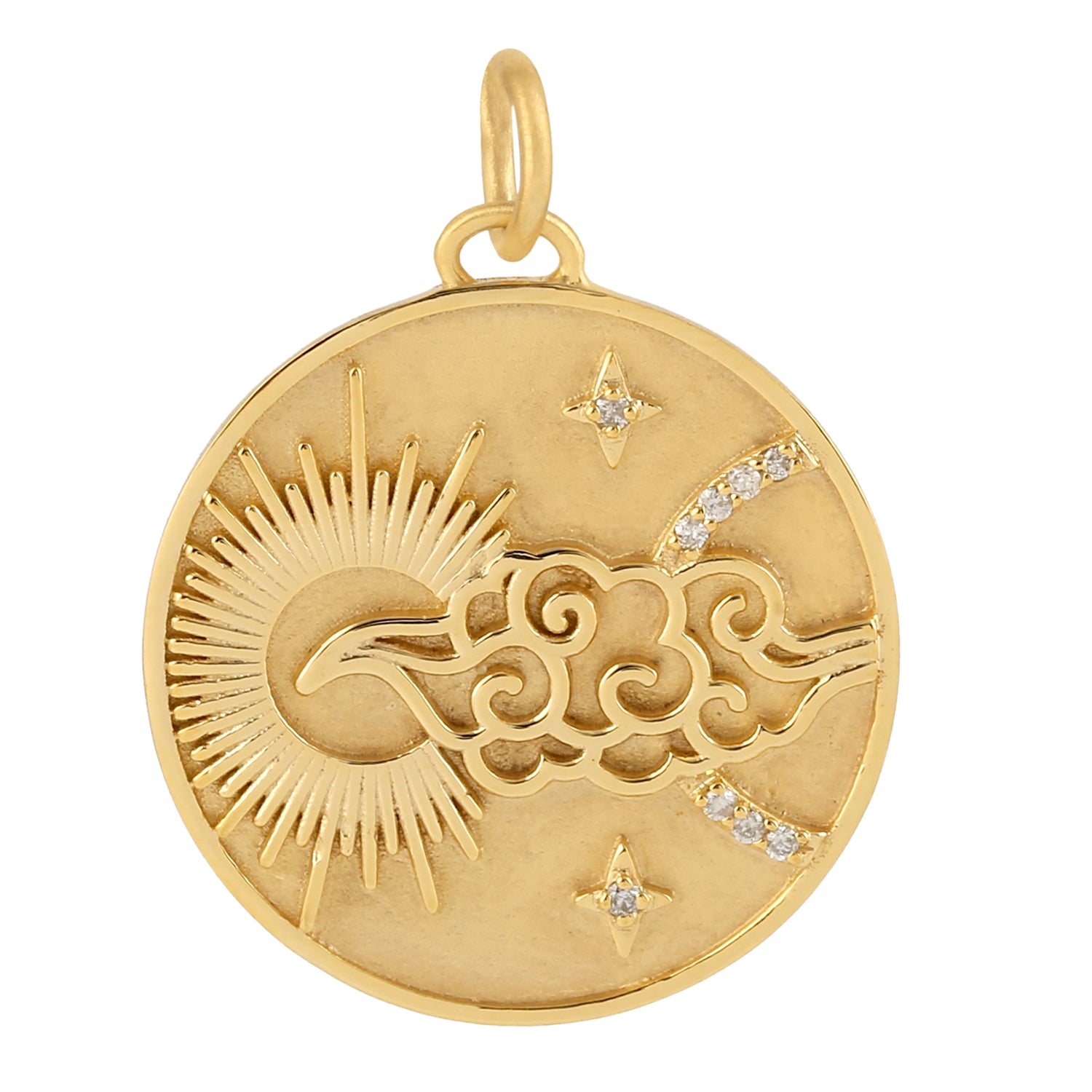 14K Yellow Gold Pave Diamond Handmade Sun Star Cloud Pendant Necklace - Elegant Jewelry Gift for Women, Perfect for Weddings, Anniversaries & Special Occasions