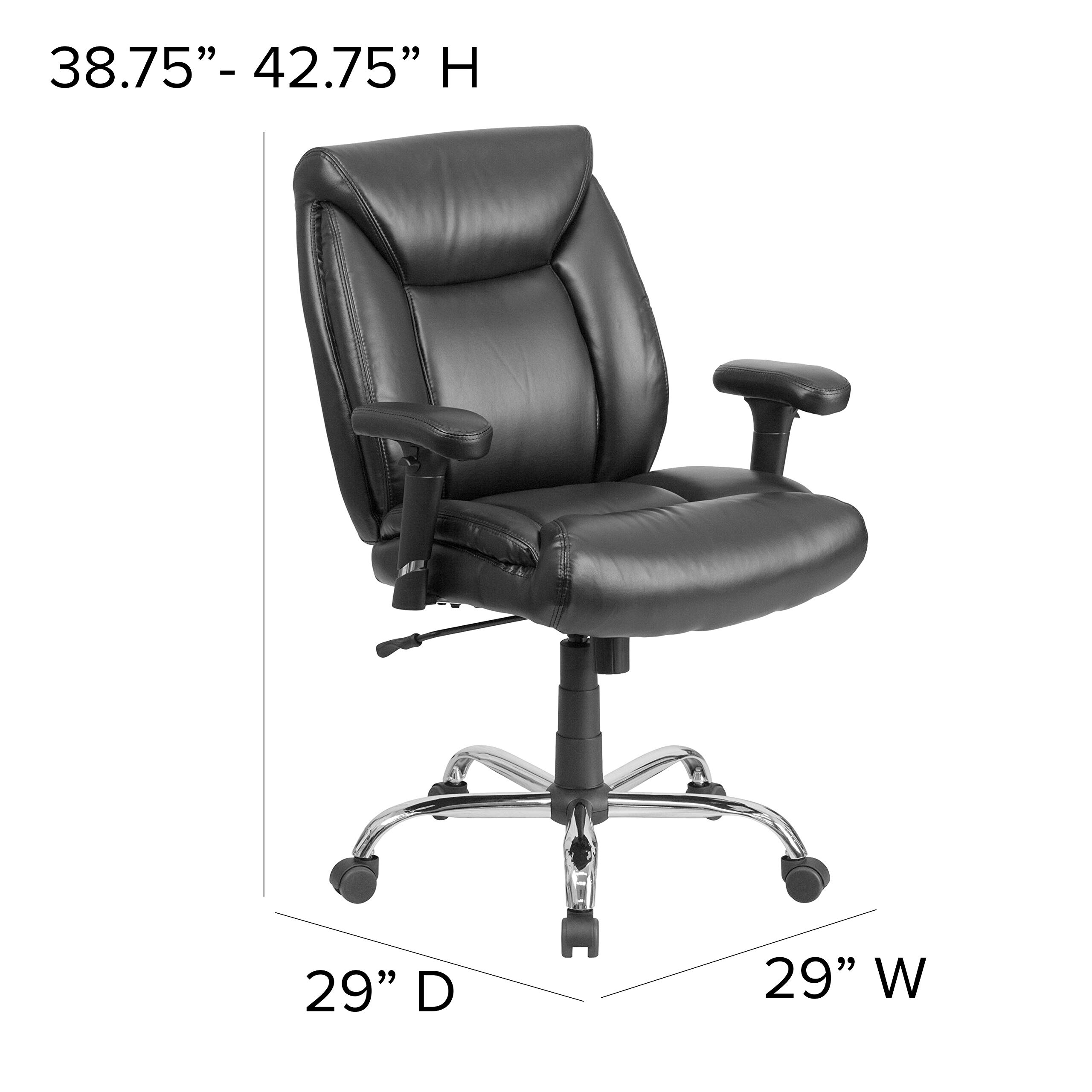 Flash Furniture HERCULES Series Big & Tall 400 lb. Capacity Black LeatherSoft Deep Tufted Ergonomic Office Chair with Adjustable Arms - Heavy Duty Executive Desk Chair for Home & Office Workspaces