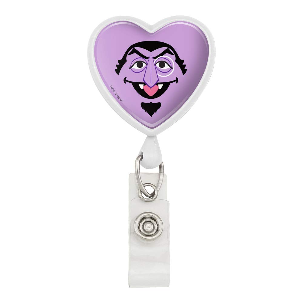 Sesame Street Count Face Heart Lanyard Retractable Reel Badge ID Card Holder for Teachers, Nurses & Office Workers - Fun Character Accessory for Work, Conventions & Events