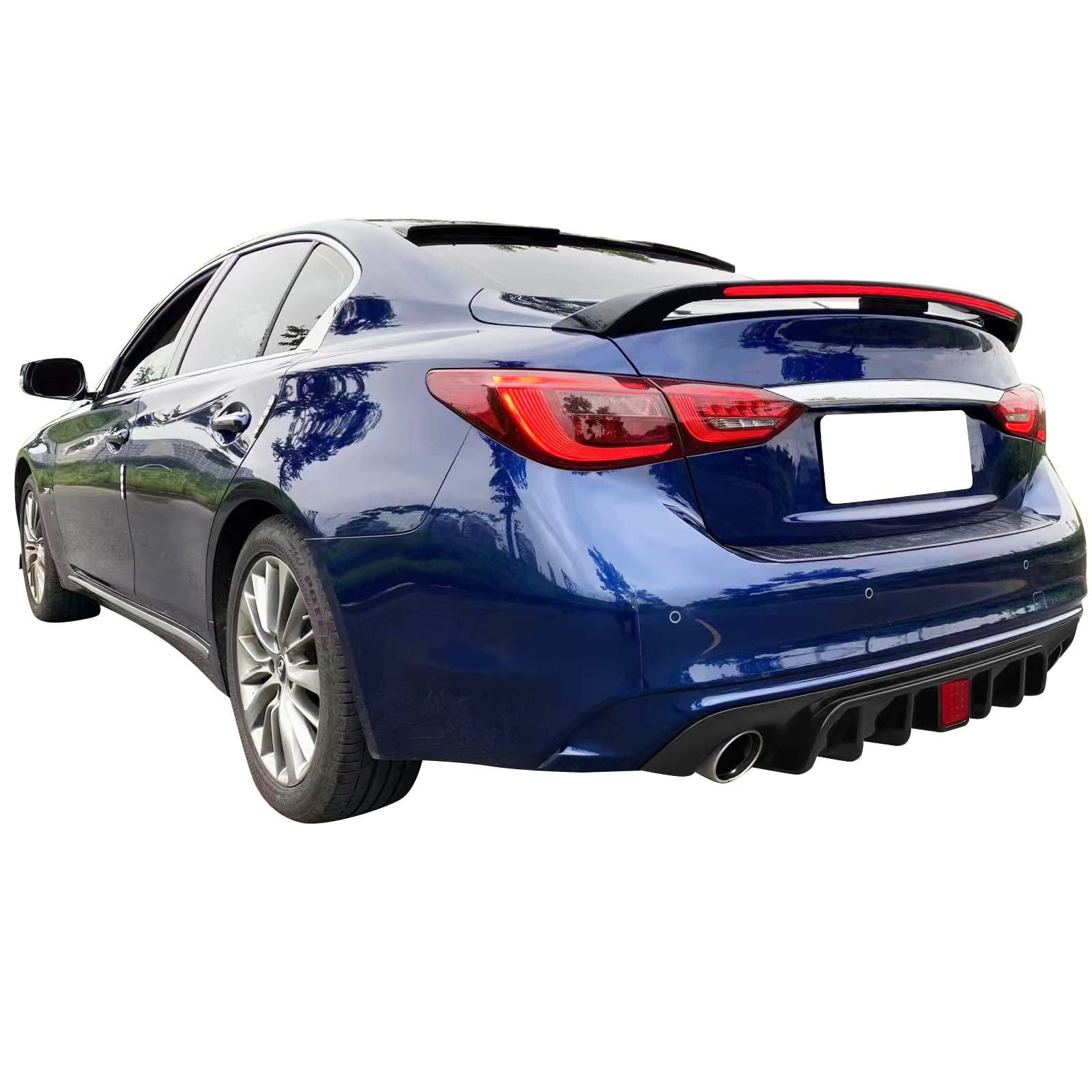 FREEMOTOR802 Matte Black Rear Diffuser with LED Brake Light for 2018-2024 Infiniti Q50 | PP Rear Bumper Molding Lower Lip Splitter Spoiler Valance Panel | Exterior Styling Trim Kit Upgrade for Sporty Look & Enhanced Aerodynamics