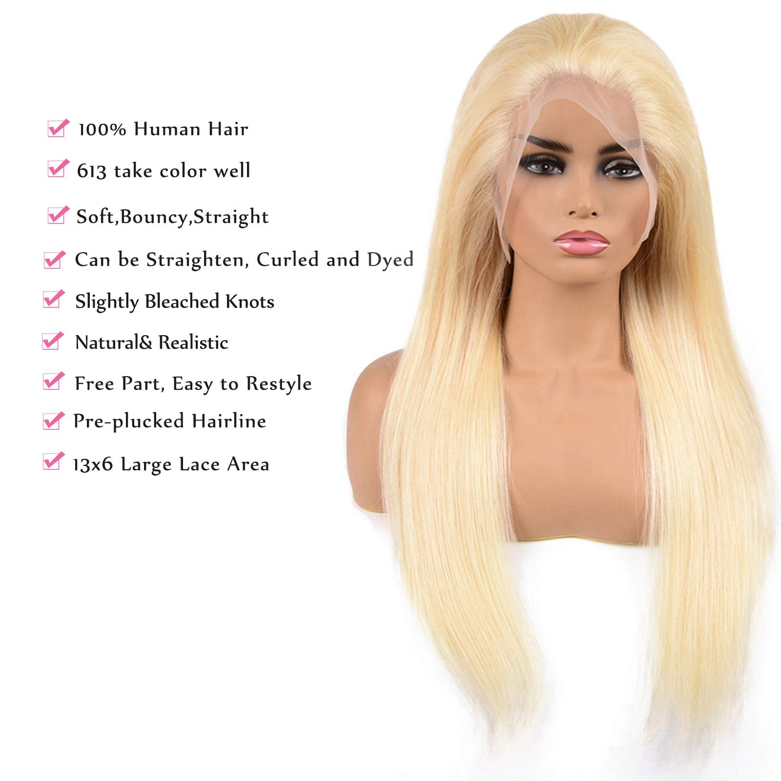 Ubetta 13x6 Brazilian Straight Lace Front Wig - 150% Density Blonde 613 Human Hair with Bleached Knots & Baby Hair | Pre-Plucked Lace Frontal Wig for Black Women (16 Inch) | Perfect for Daily Wear, Cosplay, and Special Occasions
