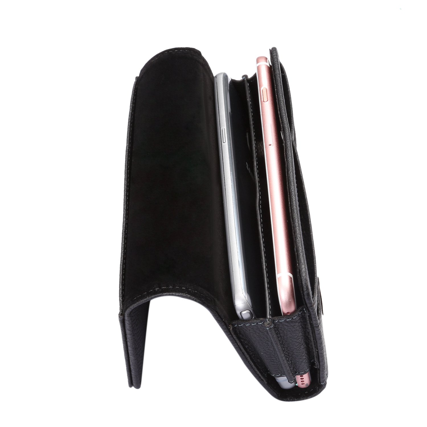 Horizontal Dual Phone Pouch Belt Clip Holster Case for Samsung Galaxy S25+/S24+/S23 FE/S23+/S22+/S20 FE, iPhone 16 Pro/15/14/13/12/11/XR/XS Max, Google Pixel 8a/7a/6 - Secure & Convenient Dual Phone Holder for Work, Travel & Outdoor Activities