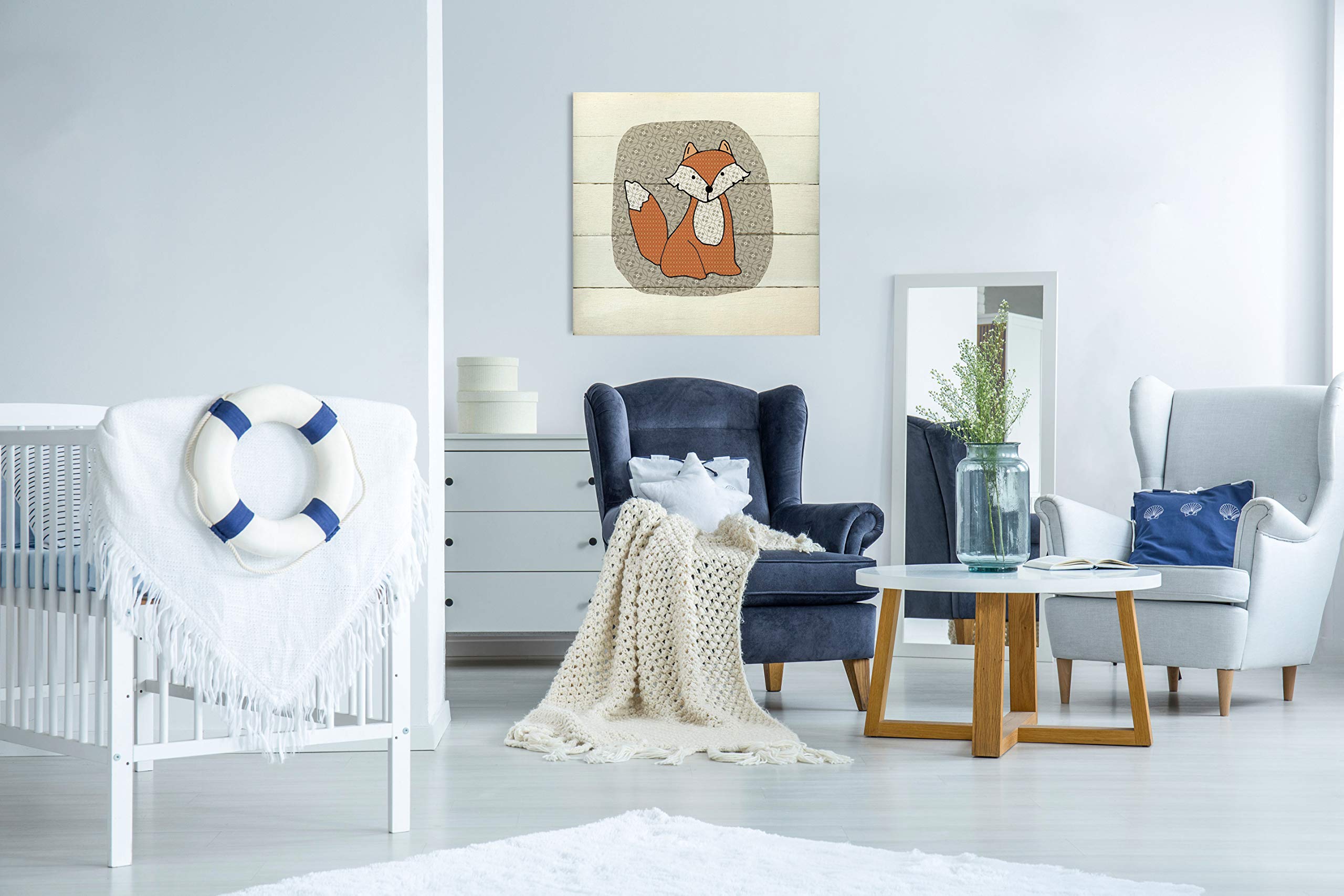 Woodland Fox Wall Art Decor - 24x24 Inch Nursery, Kids Room & Playroom Animal Themed Painting - Perfect for Baby Shower Gifts & Children's Bedroom Decoration