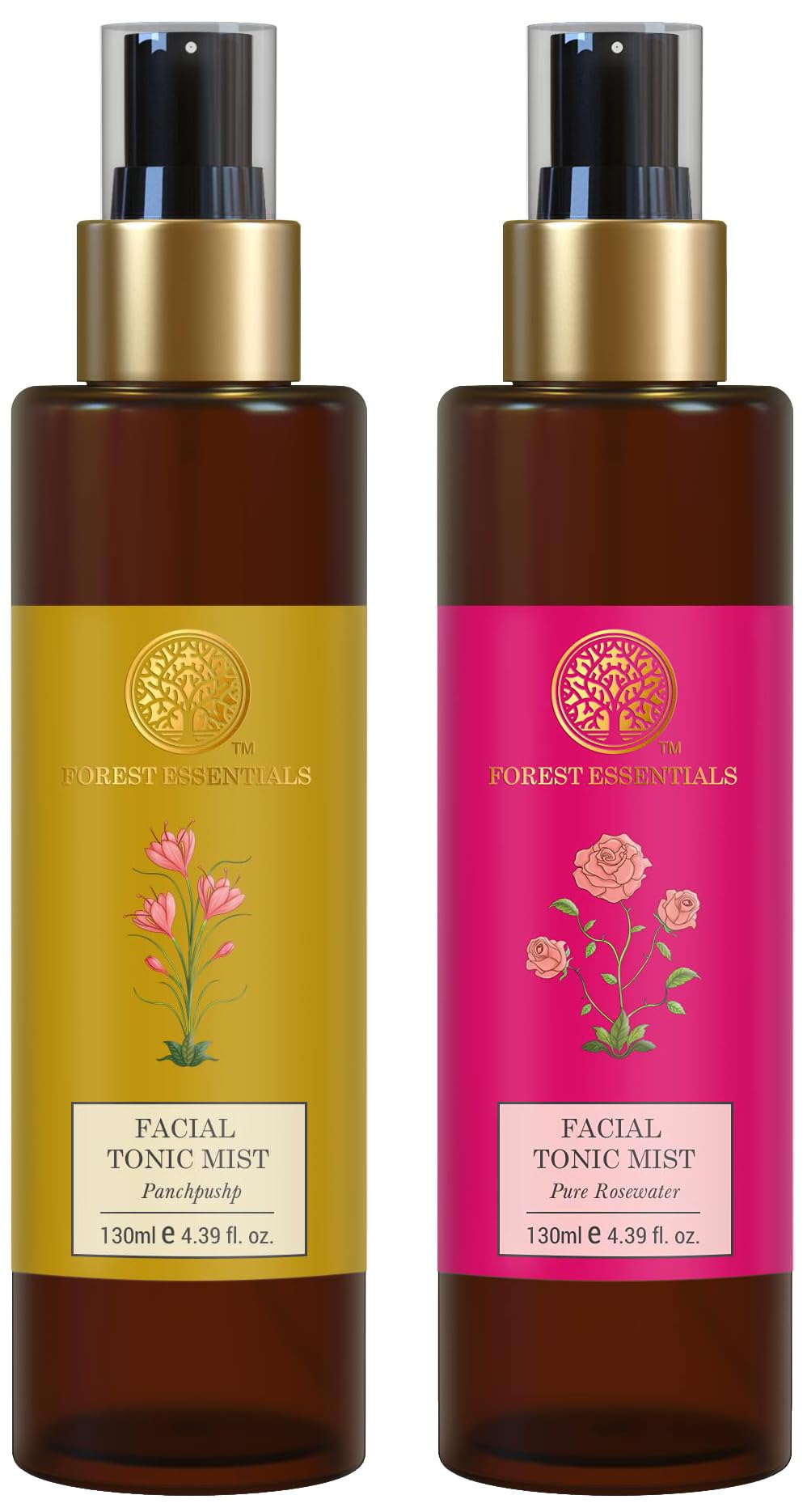 Forest Essentials Facial Tonic Mist Combo - Panchpushp & Pure Rosewater Hydrating Face Spray | Refreshing & Rejuvenating Skincare for Daily Use, Travel & Spa Treatments