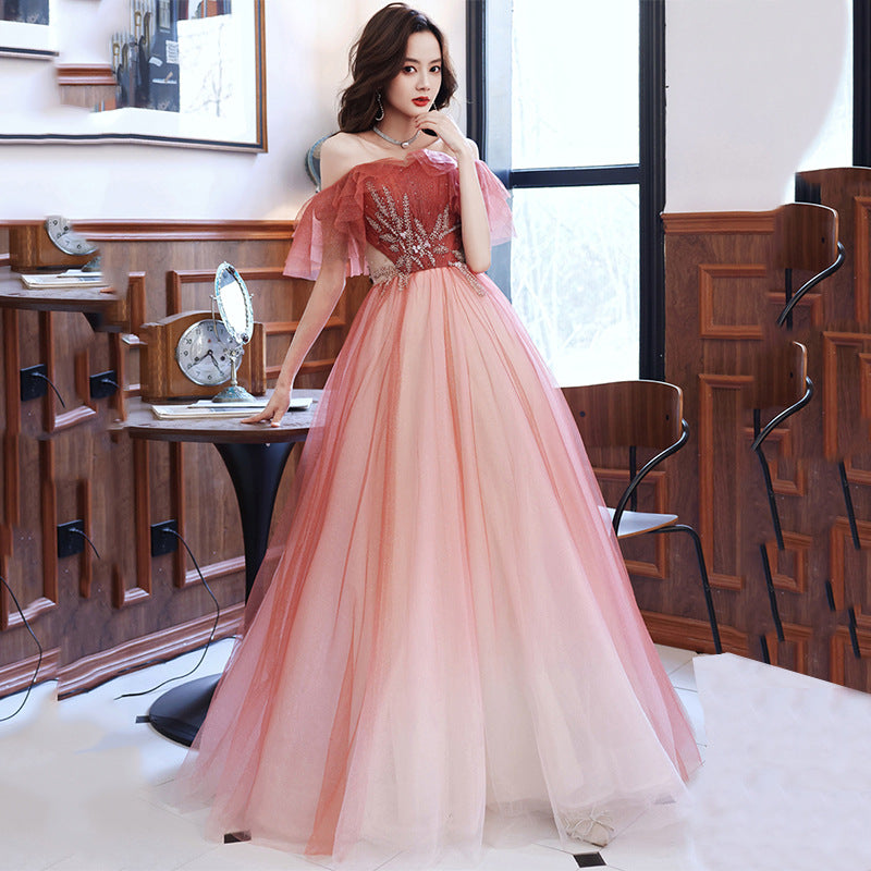 Gradient Shiny Red Prom Dress with Beaded A-Line Tulle Skirt - Elegant Formal Party Gown for Homecoming, Quinceañera & Evening Events - Style 703