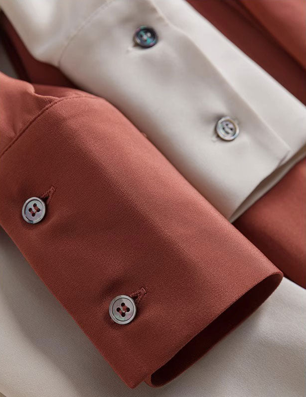 Orange Ivory Pocket Belt Midi Winter Shirt Dress for Women - Elegant Long Sleeve Button Down Shirtwaist Dress with Pockets & Belt, Perfect for Office, Party & Winter Outfits