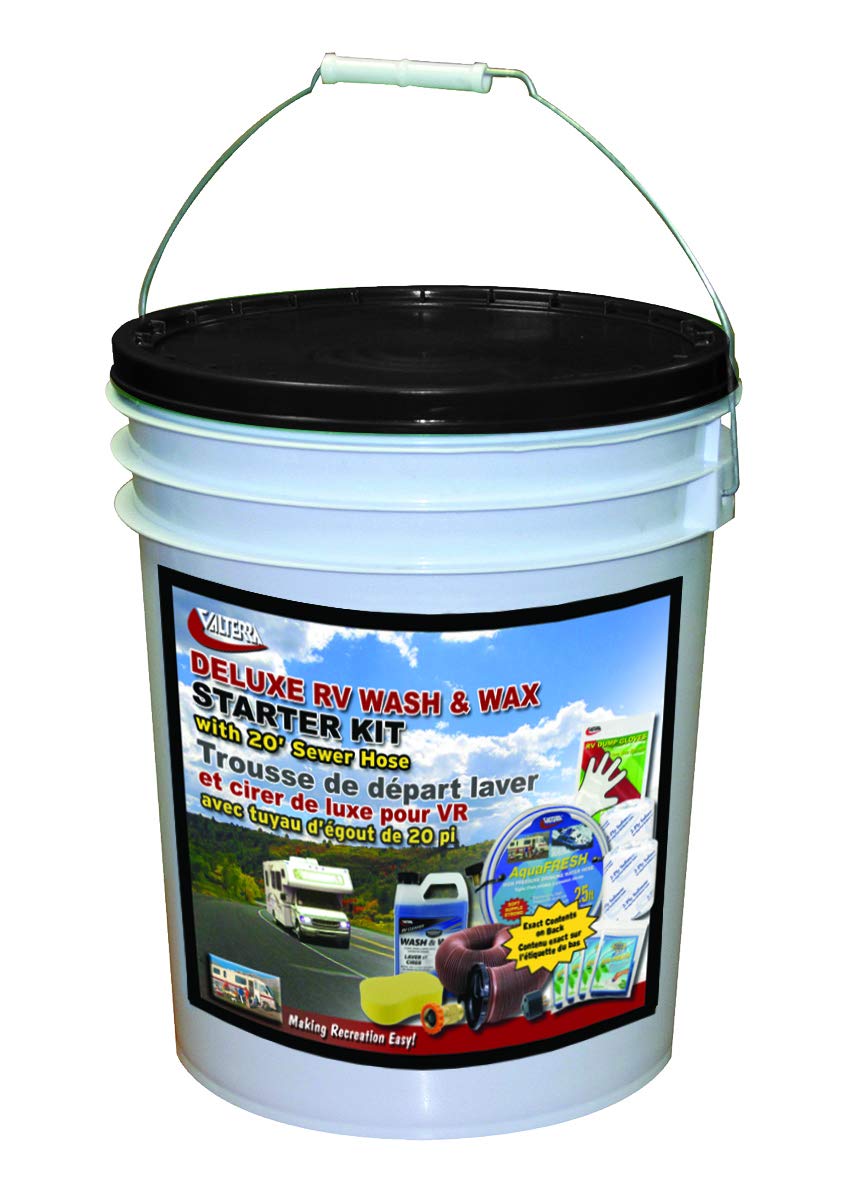 Valterra K88131 Deluxe RV Starter Kit with Bucket & Wash Wax Kit - 1 Pack White | Complete RV Cleaning Solution for Campers, Trailers & Motorhomes