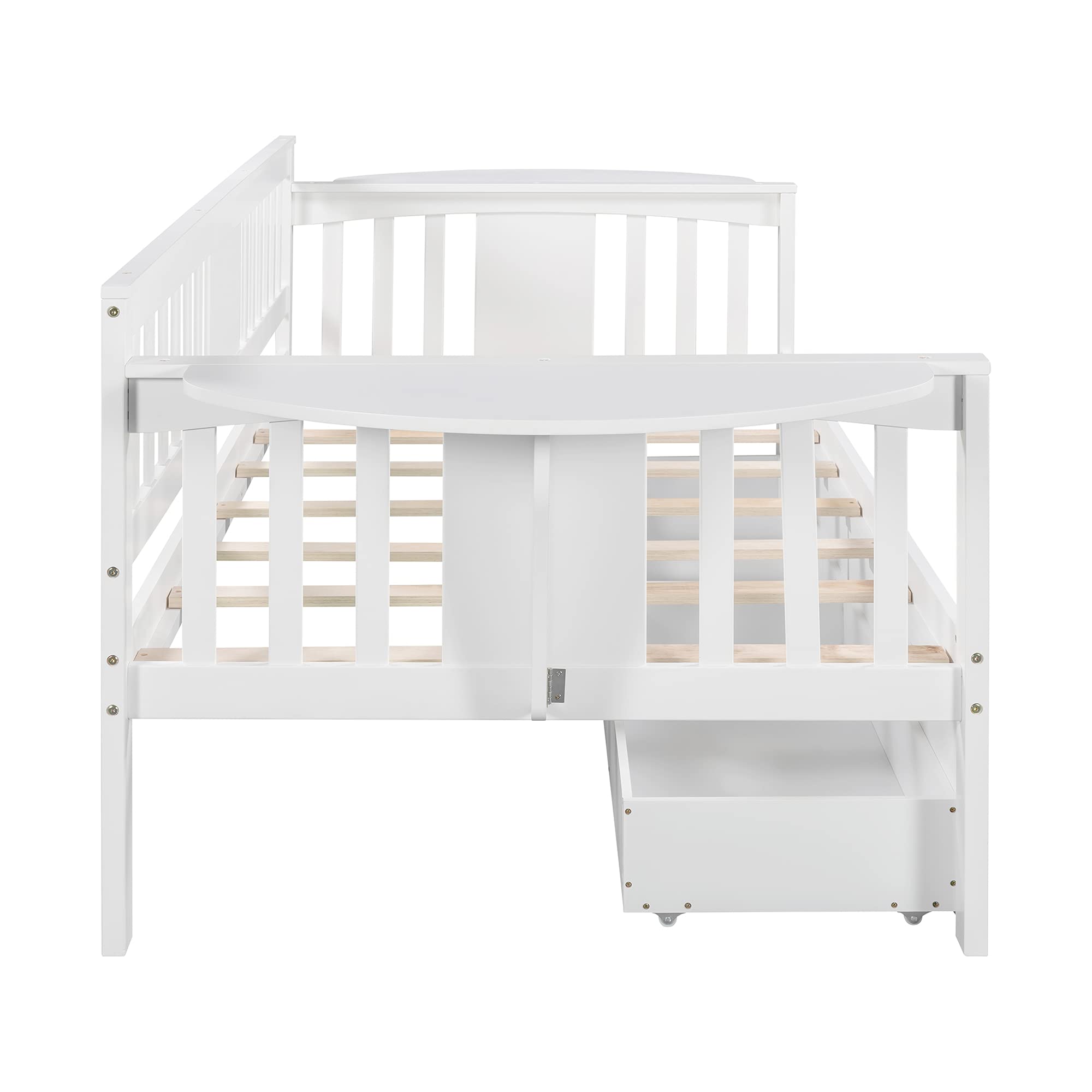 White Wood Daybed with 2 Storage Drawers & Side Table - Twin Size Sofa Bed with Wood Slat Support (No Box Spring Needed) - Easy Assembly for Bedroom, Guest Room or Living Room - Perfect for Small Spaces & Overnight Guests