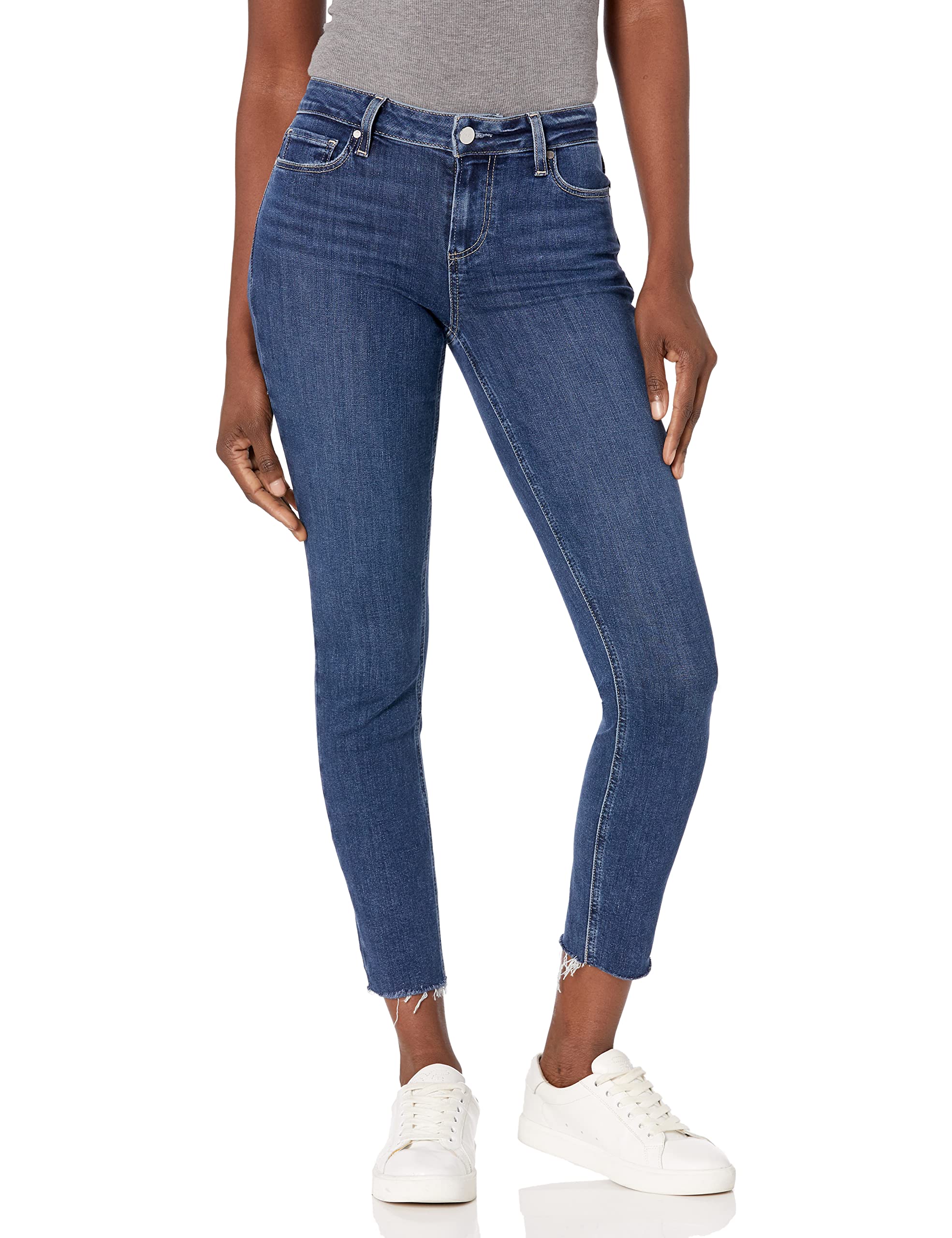 PAIGE Women's Verdugo Transcend Vintage Mid Rise Ultra Skinny Ankle Jeans with Raw Hem - Stretchy Denim Pants for Casual Wear & Night Out