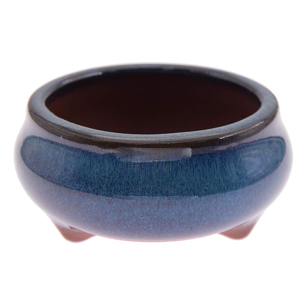 Premium Chinese Bonsai Pot - Glazed Ceramic Oval Planter for Indoor Plants, Mini Flower Pot with Drainage Hole - Perfect for Home Garden Decor, Office Desk & Zen Meditation Space
