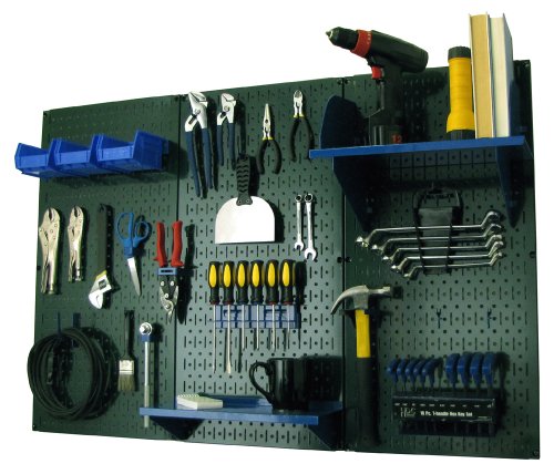Green Pegboard with Blue Accessories