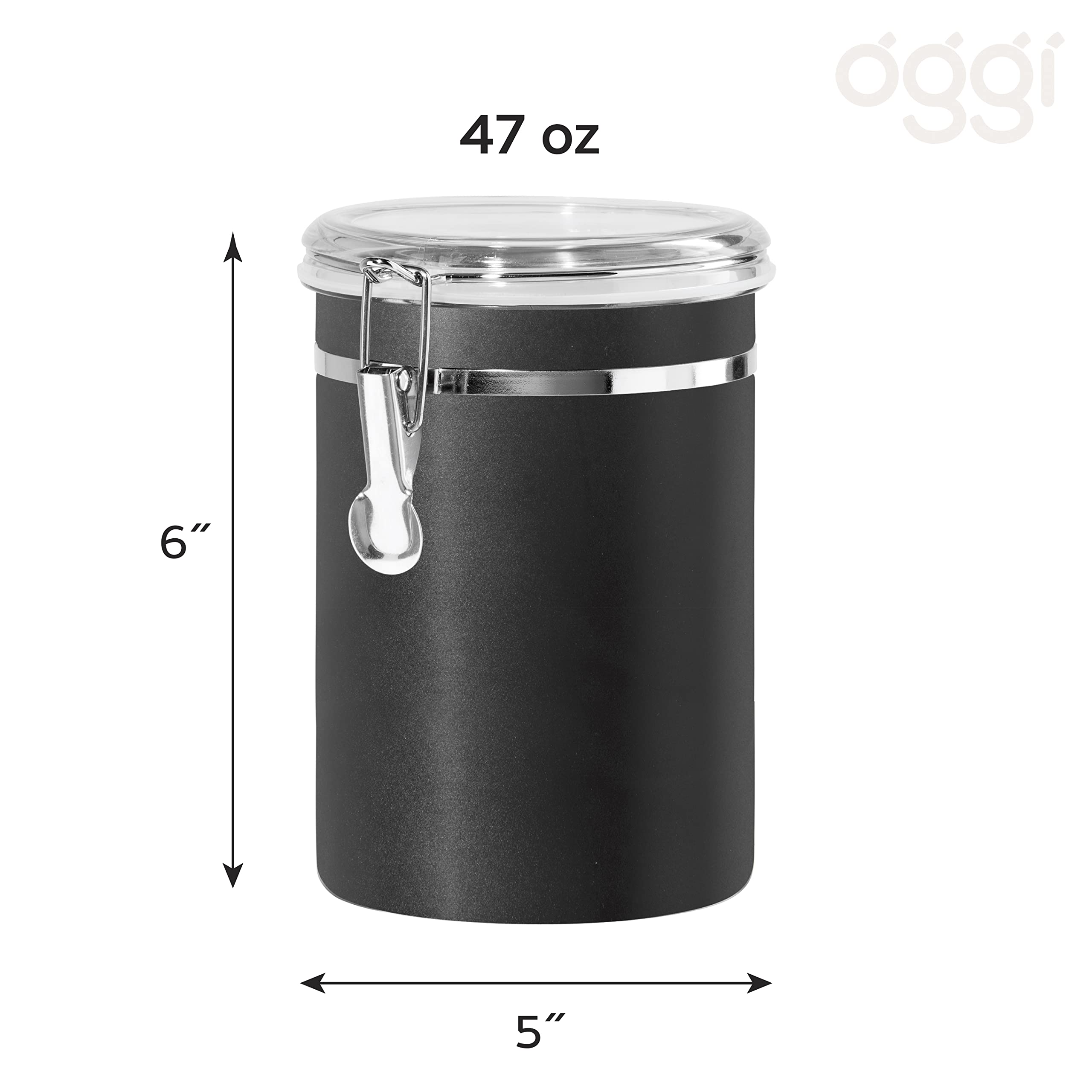 Oggi 47 fl oz Airtight Stainless Steel Kitchen Canister with Clear See-Through Lid - Perfect for Flour, Sugar, Coffee, Tea & Dry Food Storage - Ideal for Pantry, Countertop & Kitchen Organization (5