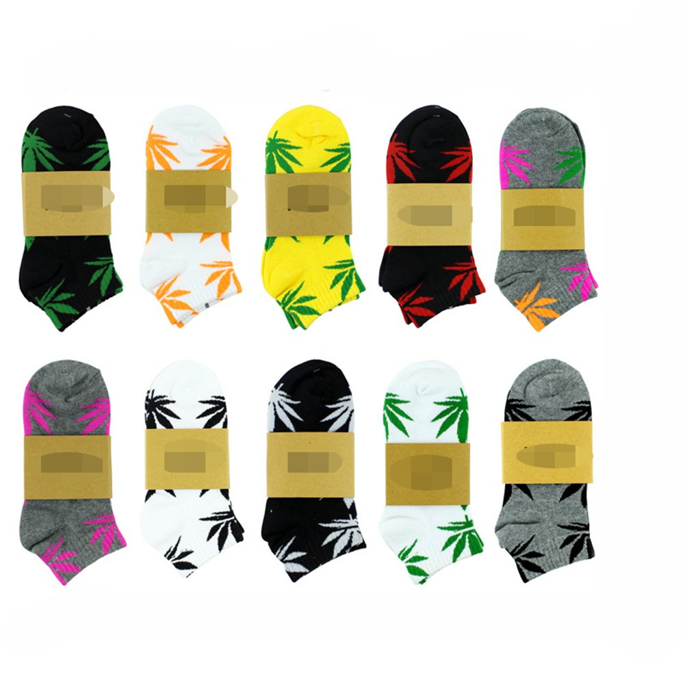 Eforstore 6 Pairs Adult Cotton Weed Leaf Print Novelty Crew Socks - Breathable Athletic Socks for Men & Women - Perfect for Sports, Casual Wear & Gift Giving