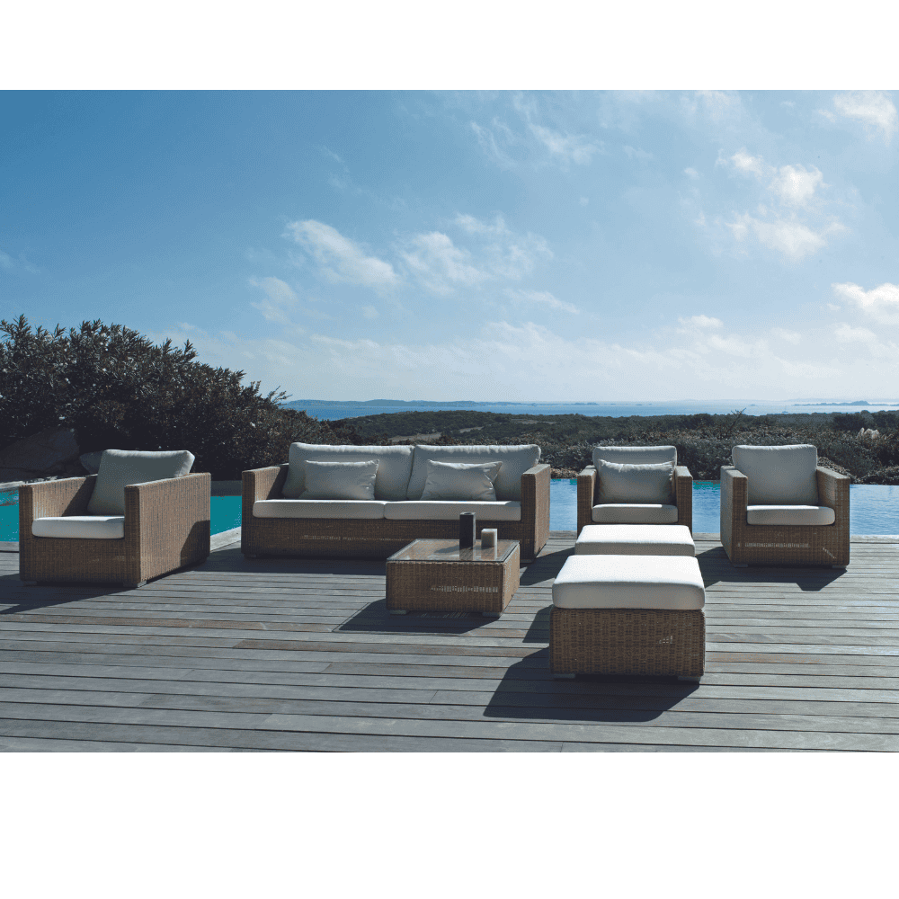 Chester Woven Outdoor Footstool Coffee Table - Stylish & Durable for Patio, Garden, and Poolside Relaxation