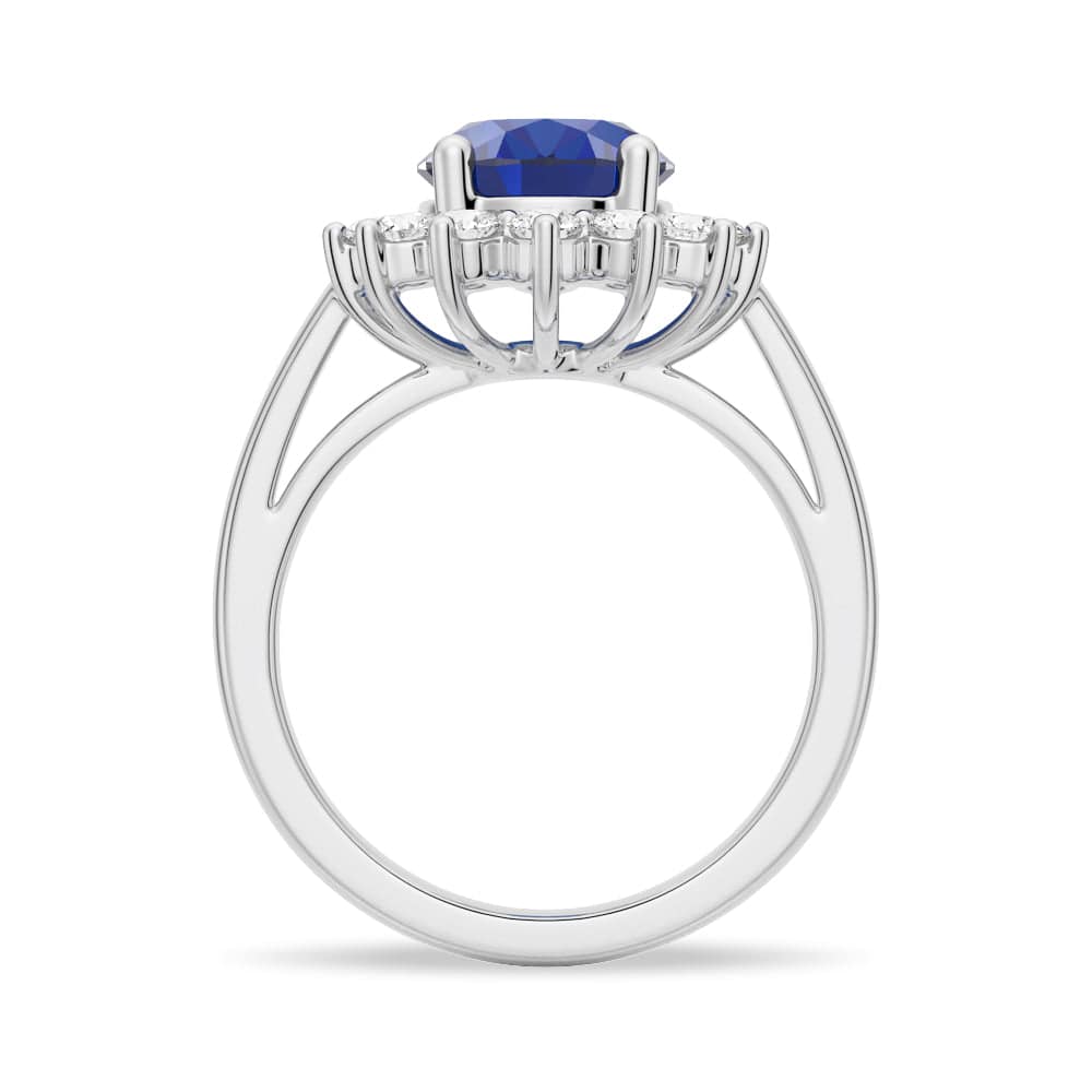 2 Carat Oval Sapphire Ring with Sunburst Diamond Halo - Elegant Engagement & Wedding Jewelry for Women - Perfect for Proposals, Anniversaries & Special Occasions