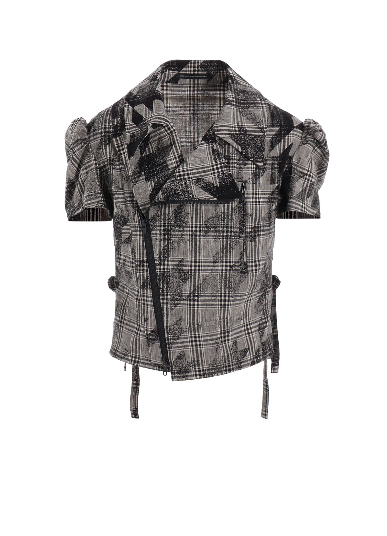 Stylish Cotton Linen Plaid Houndstooth Short Sleeve Moto Jacket for Women - Perfect for Casual Outings, Spring Fashion, and Motorcycle Rides