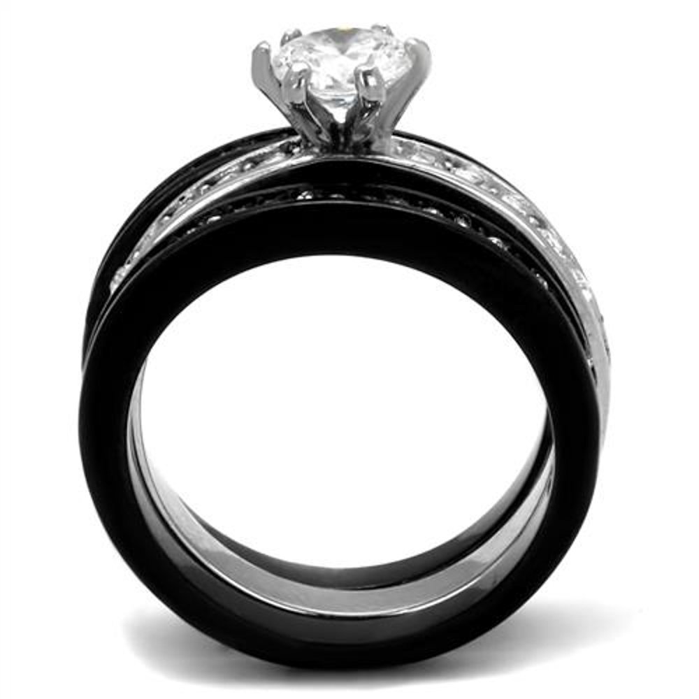 1.31ct CZ Wedding Ring Set for Women - Black Stainless Steel Jewelry for Bridal & Party