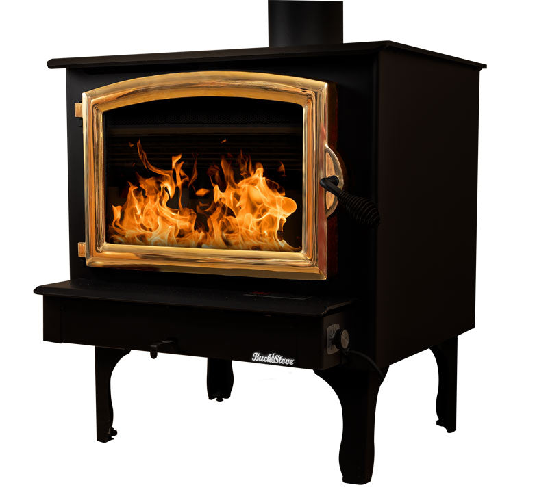 Buck Stove Model 74 Wood Burning Stove with Gold Door & Leg Kit - Efficient Home Heating for Cabins, Living Rooms & Outdoor Spaces