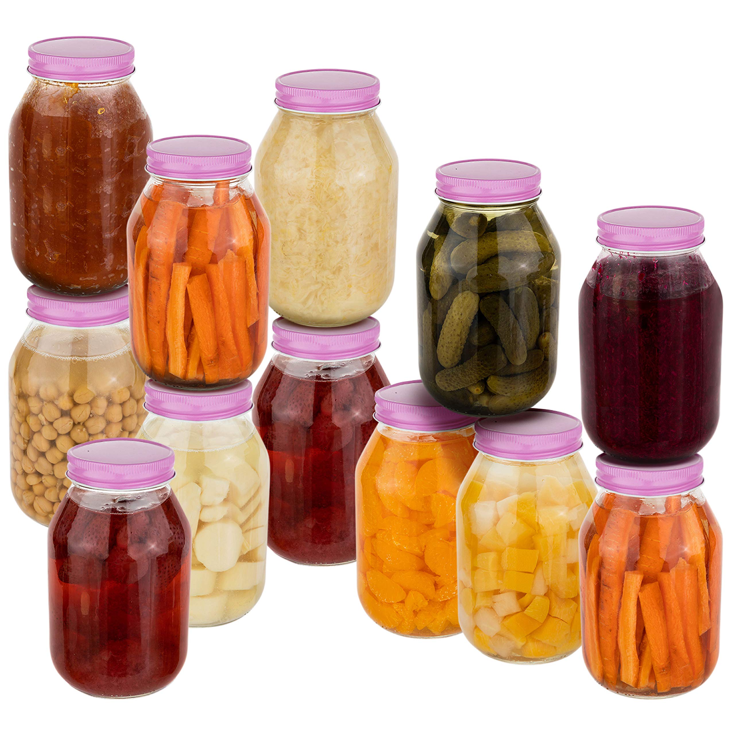 12 Pack 32oz Regular Mouth Glass Mason Jars with Airtight Lids - Perfect for Pickling, Canning, Fermenting, Food Storage | Ideal for Jams, Sauces, Kombucha, Kefir, Fruits & Preserves | Great for Home Kitchen, DIY Projects & Pantry Organization