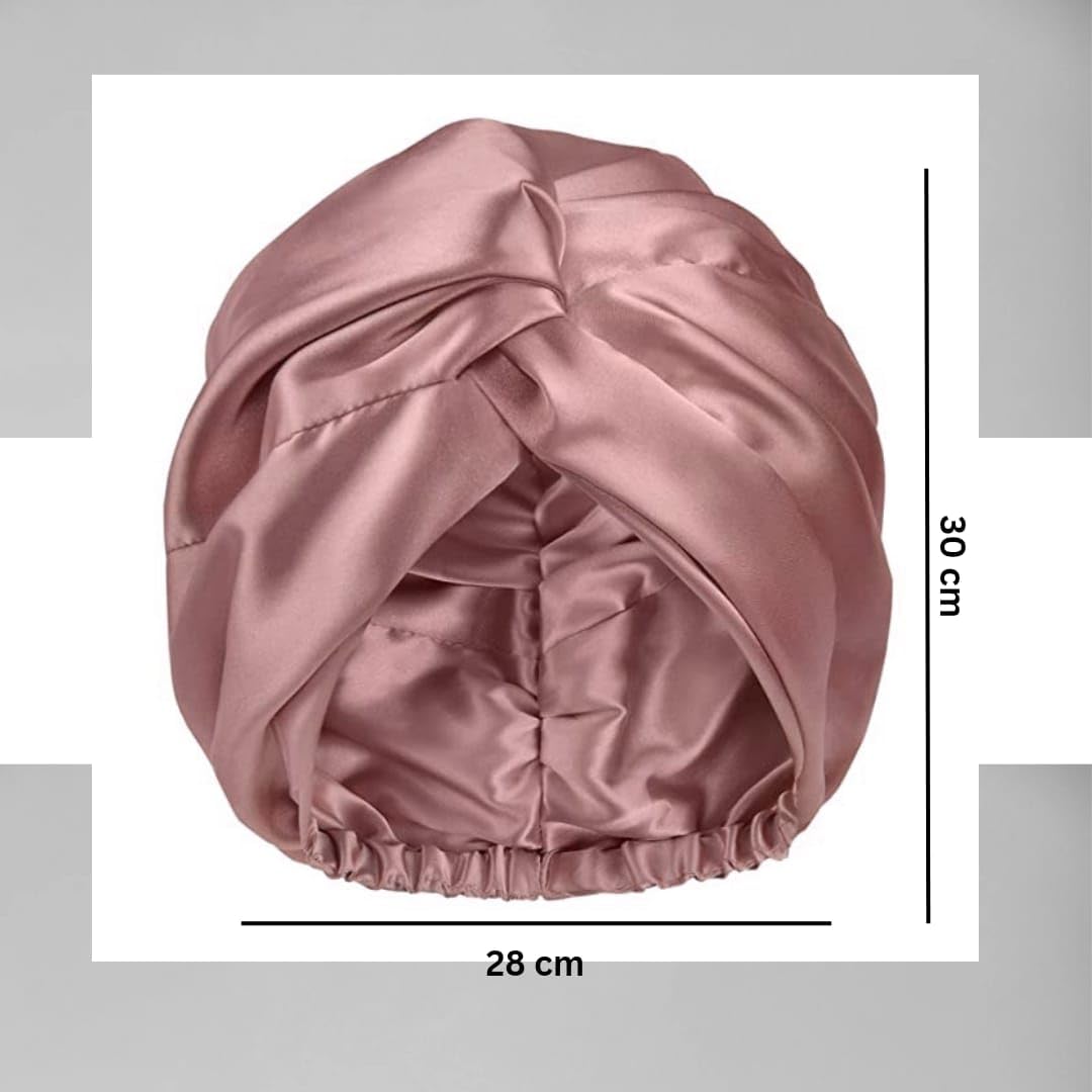 Atrube Reversible Silk Satin Sleep Bonnet for Women - Adjustable Tie Band Head Wrap Cover with Scrunchies | Blush Multicolor Hair Protection for Night & Travel