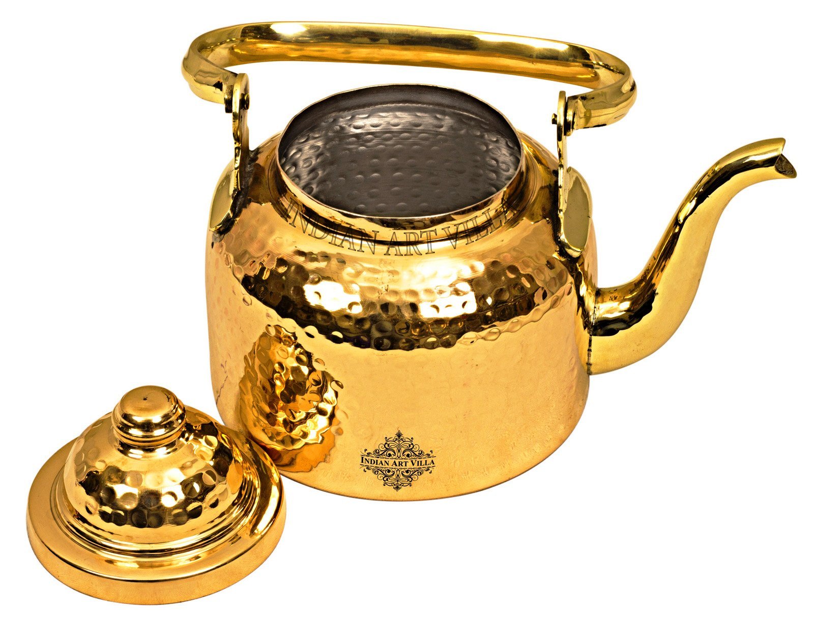 **IndianArtVilla Hammered Brass Tea Kettle with Tin Lining – 101 oz Gold Tea & Coffee Pot – Elegant Tableware for Home, Kitchen, and Gifts – Perfect for Afternoon Tea, Hosting, and Traditional Brewing**