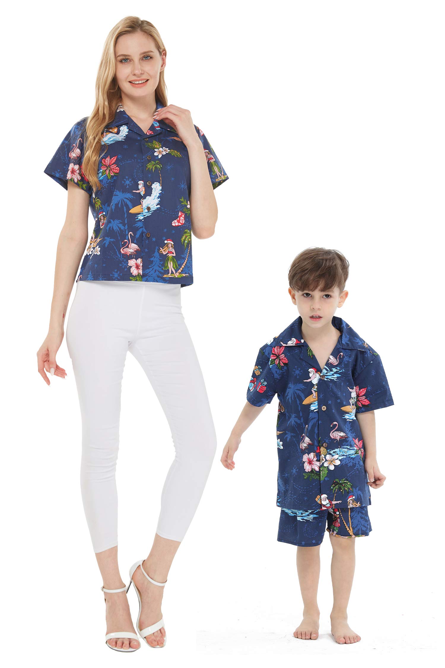 Hawaiian Luau Matching Mother and Son Outfit - Aloha Shirt for Women & Boys Hawaiian Shirt with Shorts Set - Perfect for Beach Vacation, Family Photos, and Tropical Themed Parties