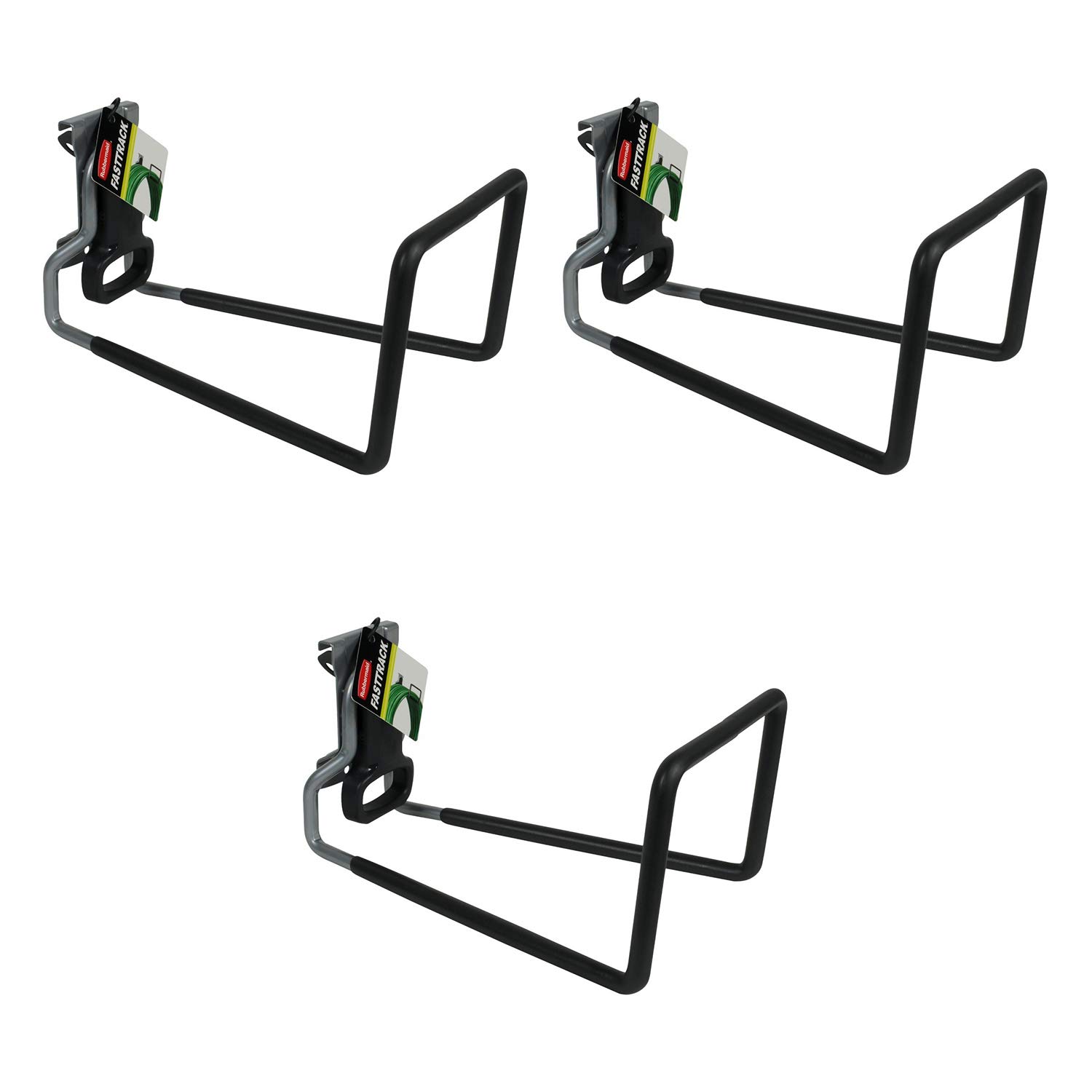 Rubbermaid FastTrack All-in-One Garage Storage System - 50 lb Capacity - Heavy Duty Water Hose Hooks (3-Pack, Black) - Perfect for Garage Organization, Garden Tool Storage & Outdoor Equipment Hanging