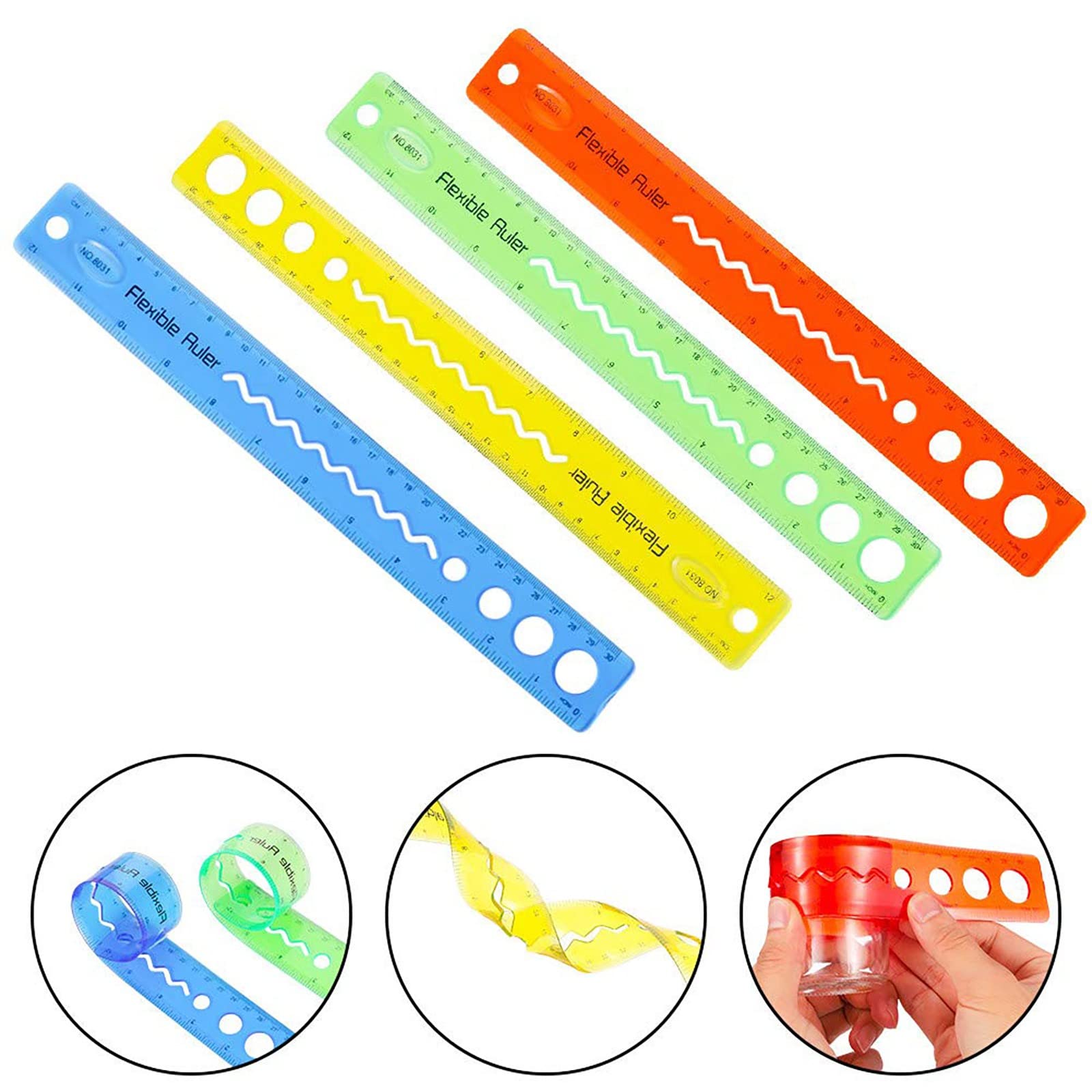 Flexible Ruler 12 Inch/30cm - Bendable Soft Ruler for Kids & Adults - Unbreakable Shatterproof Clear Plastic Straight Edge Ruler - Perfect for School, Office, Sewing & DIY Crafts