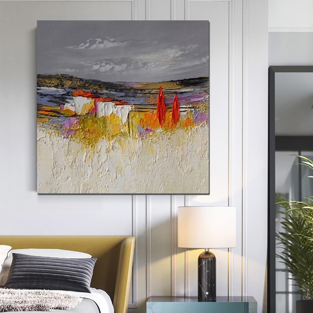Abstract Landscape Painting - Large Heavy Texture Wall Art for Bedroom & Living Room | Palette Knife Artwork | Modern Home Decor & Office Wall Decor Ideas