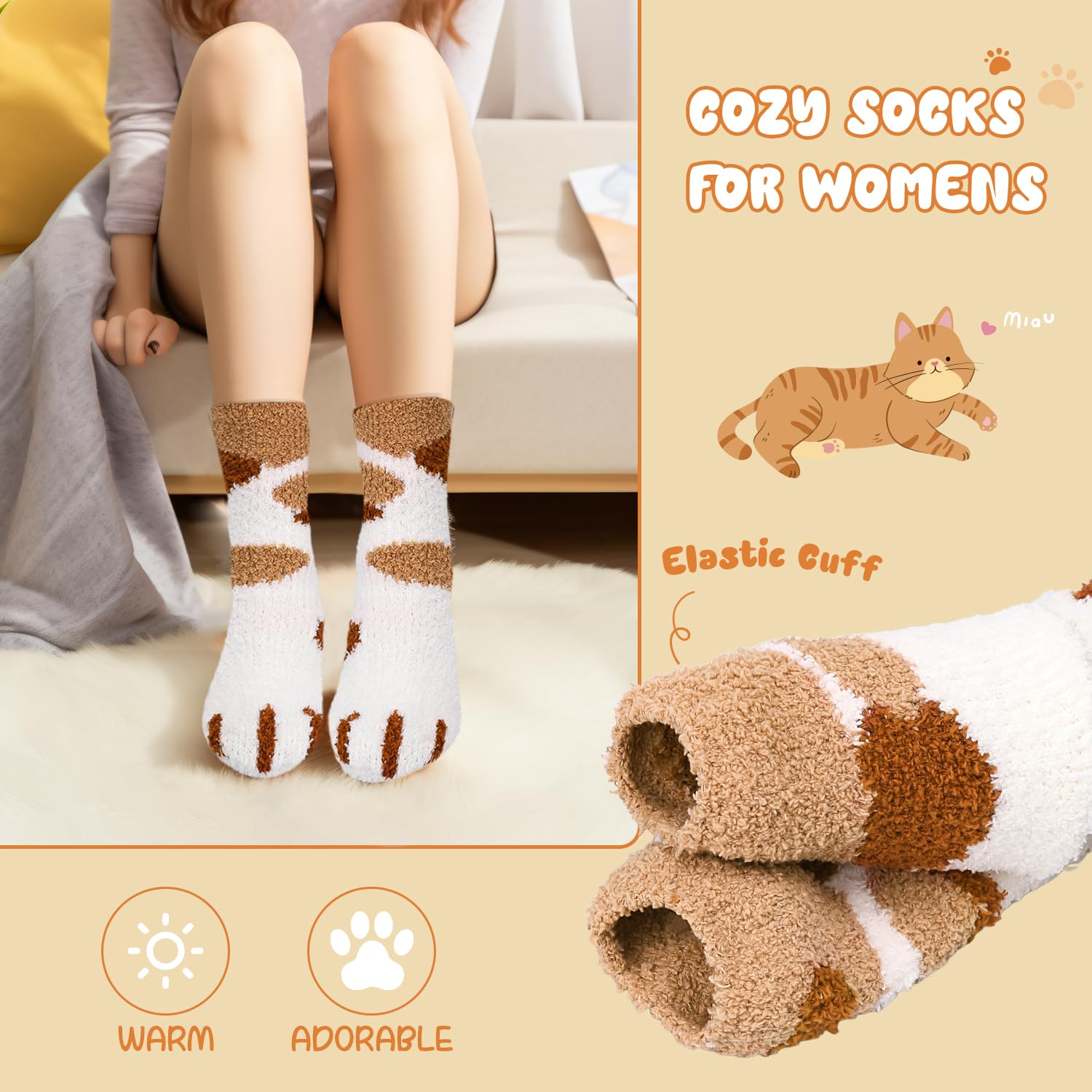 AGRIMONY Women's Fluffy Animal Slipper Socks - Warm Fuzzy Thermal Winter Socks for Women & Girls - Cozy Home, Lounge & Bedroom Wear for Cold Weather