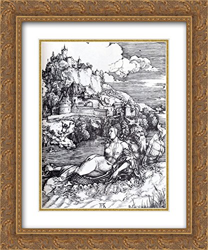 Thesea Monster 20x24 Gold Ornate Frame & Double Matted Museum Art Print by Albrecht Durer - Renaissance Wall Decor for Living Room, Office & Gallery Display