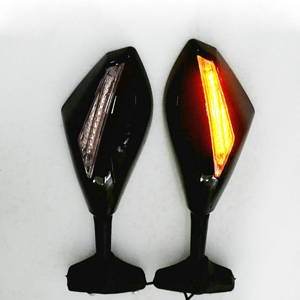 Yibid Integrated Motorcycle LED Turn Signal Light & Custom Mirrors - Compatible with Suzuki GSXR 1000 (2001-2005, 2009-2012) & GSXR 1100 (1993-1998) - Solid Black with Clear Lens & Arrow Marker Indicator - Enhanced Visibility & Safety for Street & Track Riding