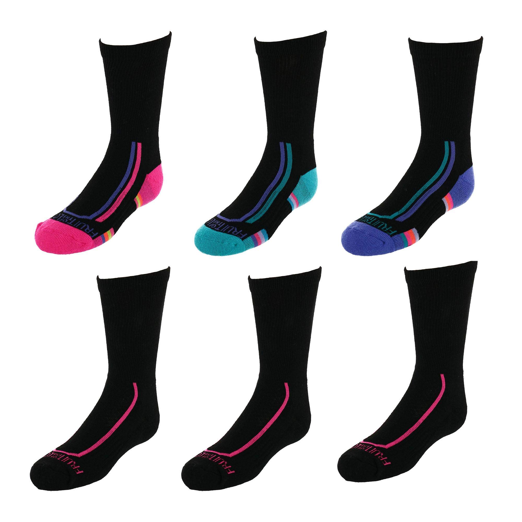 Fruit of the Loom Girls' Comfortable Everyday Active Cushioned Crew Socks - Perfect for School, Sports & Daily Wear