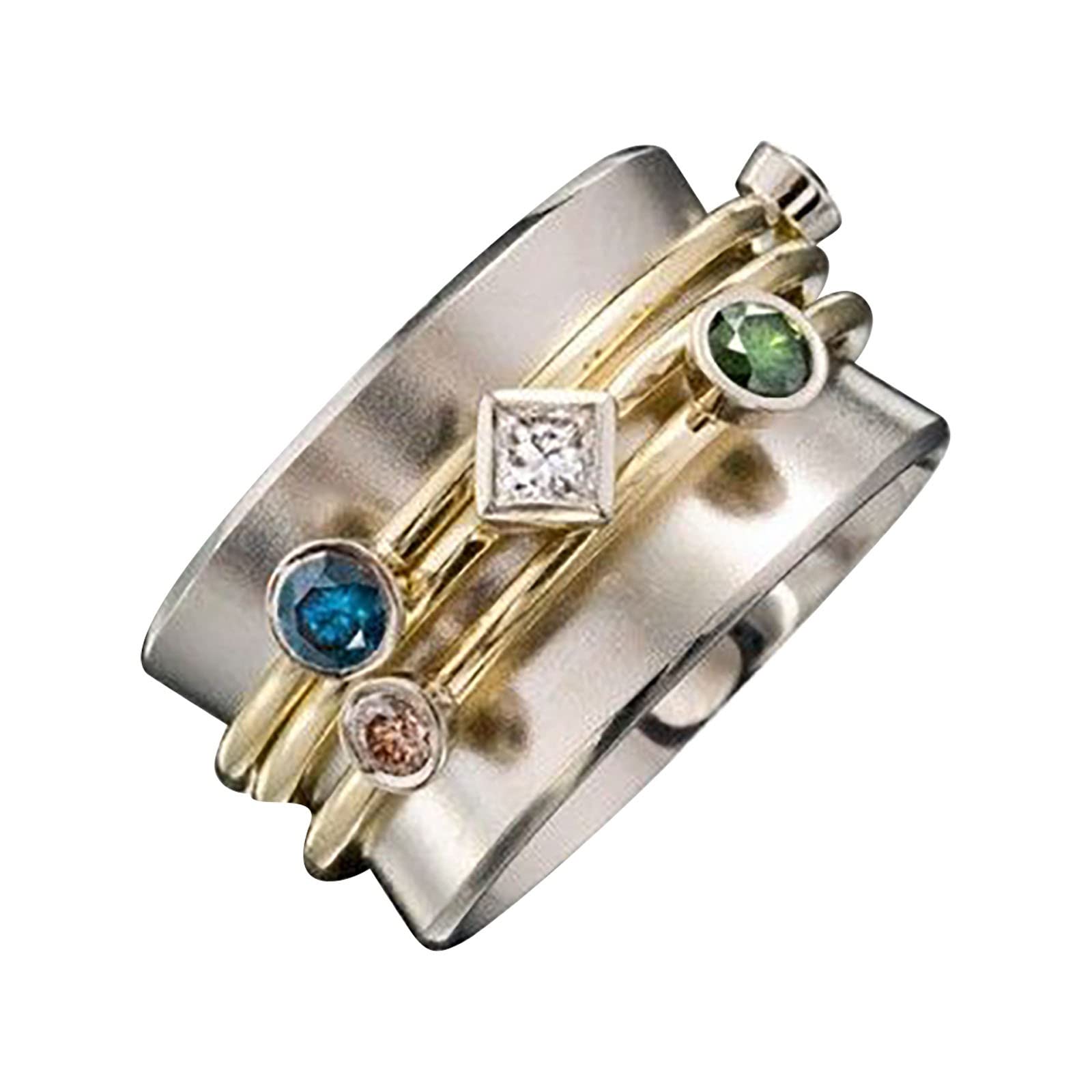 Trendy Personality Rings for Women - Comfort Fit Cut Zircon Rhinestone Studded Promise Rings - Perfect for Everyday Wear, Date Nights & Special Occasions