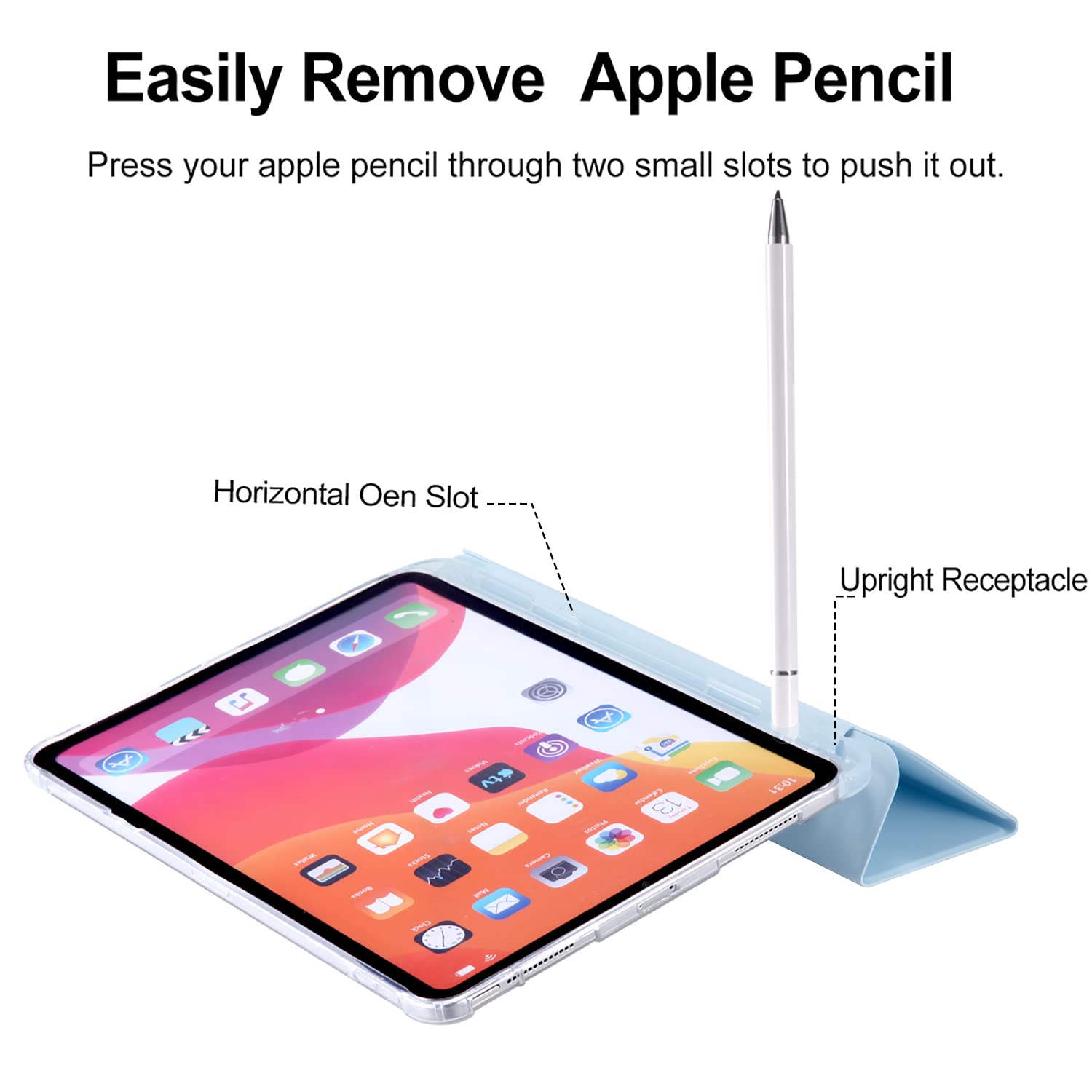 Stylish Blue Leather iPad Air 5/4 Case with Pencil Holder & Clear TPU Back - Auto Sleep/Wake Function for 10.9 Inch iPad (2022 Model) - Perfect for Work, School & Travel Protection