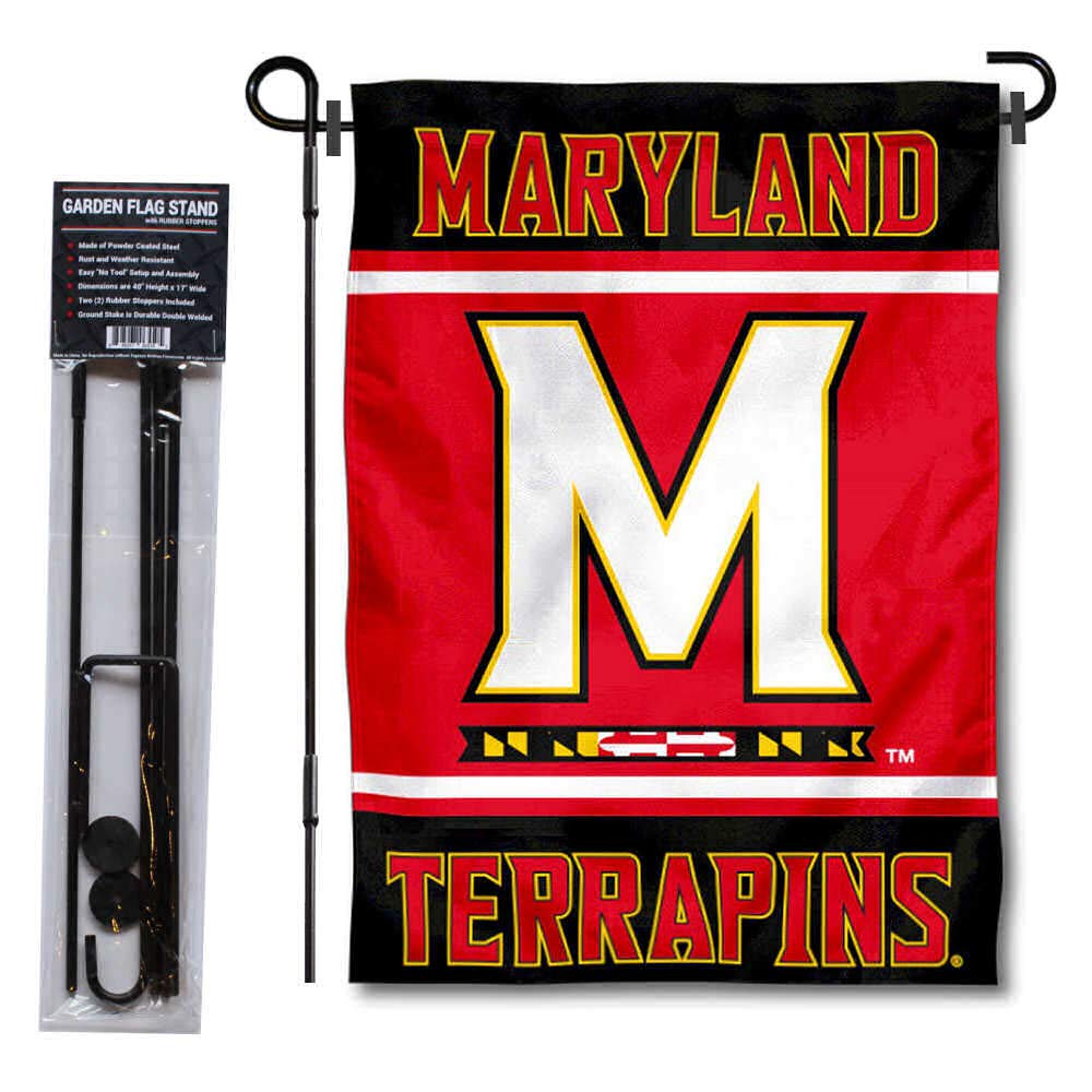Maryland Terrapins College Garden Flag with Stand Holder - Double-Sided Outdoor Decorative Flag for Yard, Porch, and Tailgating - Show Your Team Spirit at Home or Game Day Events
